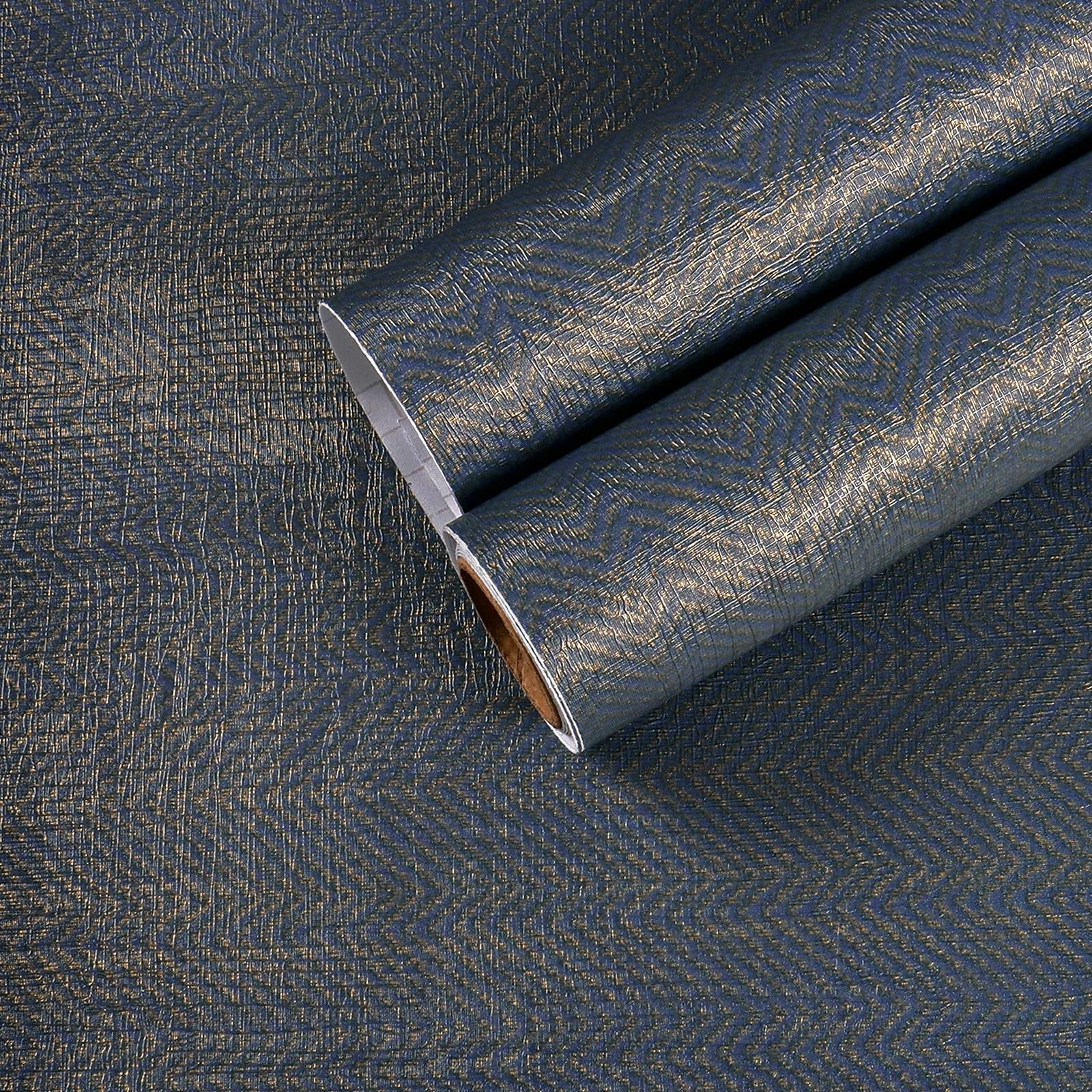 Papier peint en lin bleu autocollant et repositionnable