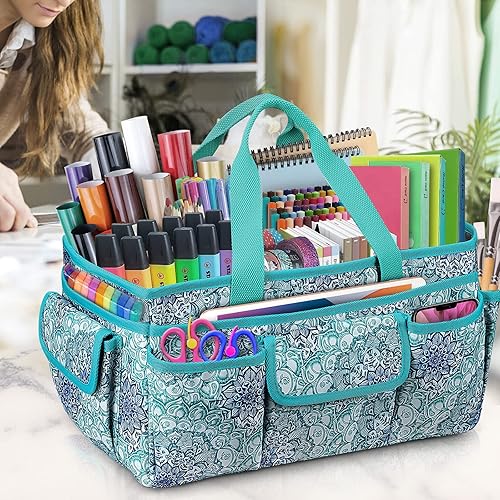 Miniatura 7 de FINPAC Bolsa grande de almacenamiento para manualidades con múltiples bolsillos, estuche de transporte para álbumes de recortes, organizador de