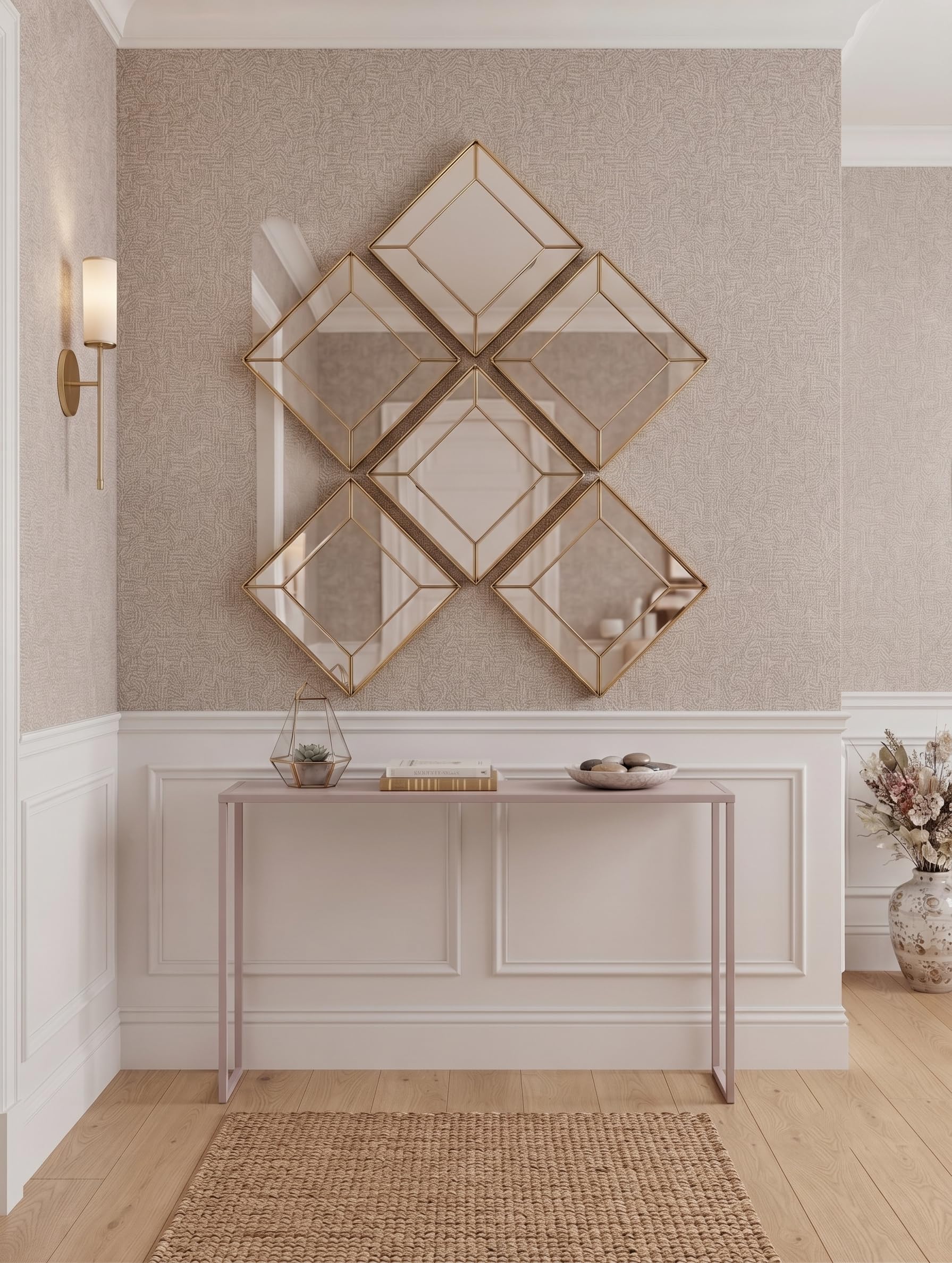 Biznest Pack Of Contemporary Gold Diamond Shape Wall Hanging Mirror Medium Size Bevelled Edges Styte Plastic Framed Home Furniture Décoration Present Idea 30x30Cm, 6