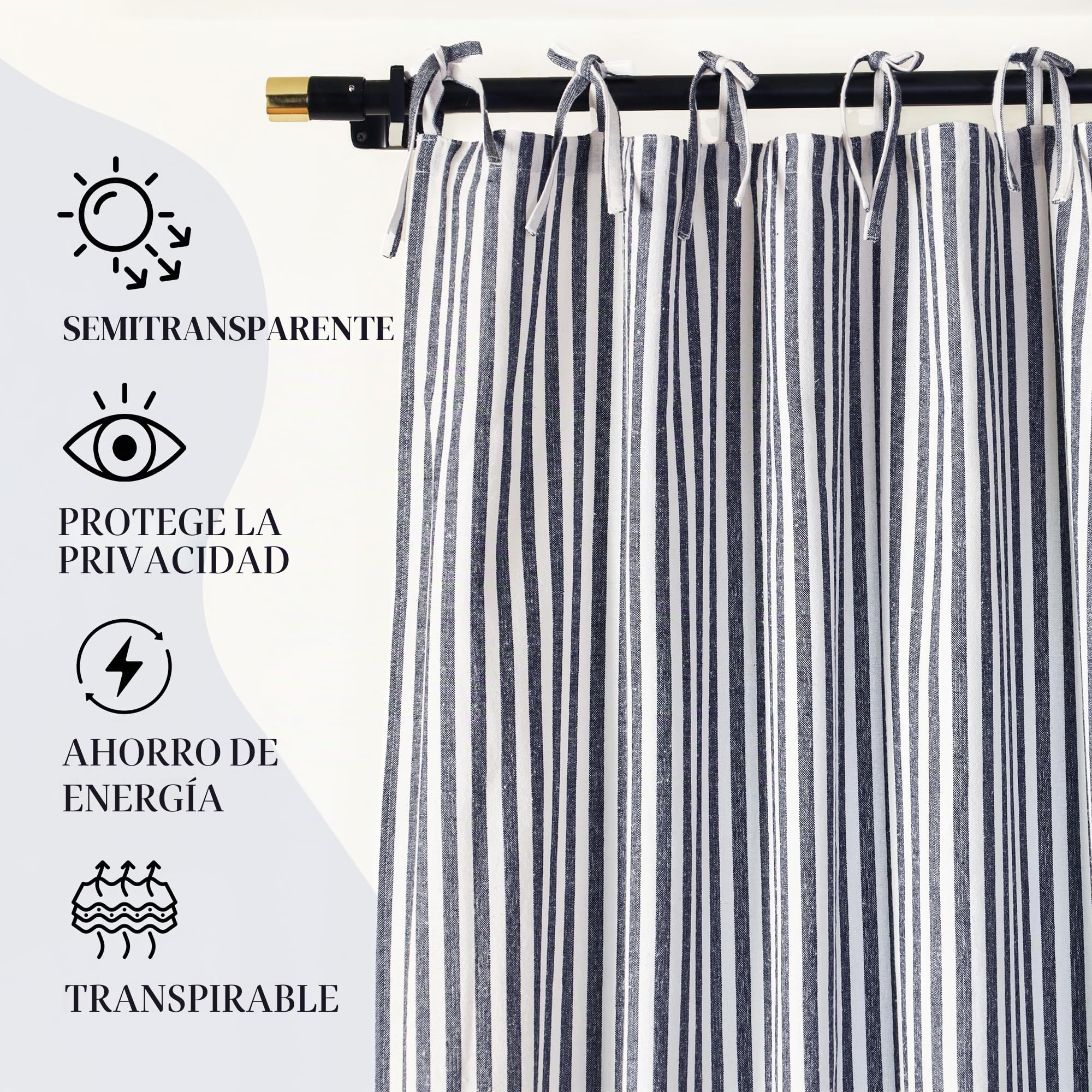 THE ART BOX Cortinas de Gasa a Rayas, Cortinas Colgantes de Lino Bohemio con Lazos en la Parte Superior, Filtrado de Luz, Tratamiento para Puertas y Ventanas, 2 Paneles de Cortinas para Sala de Estar