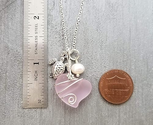 Miniatura 9 de Handmade in Hawaii, Ruby Red Heart Sea Glass wire wrap, Hibiscus and Natural pearl,"July Birthstone", (Hawaii Gift Wrapped, Customizable Gift