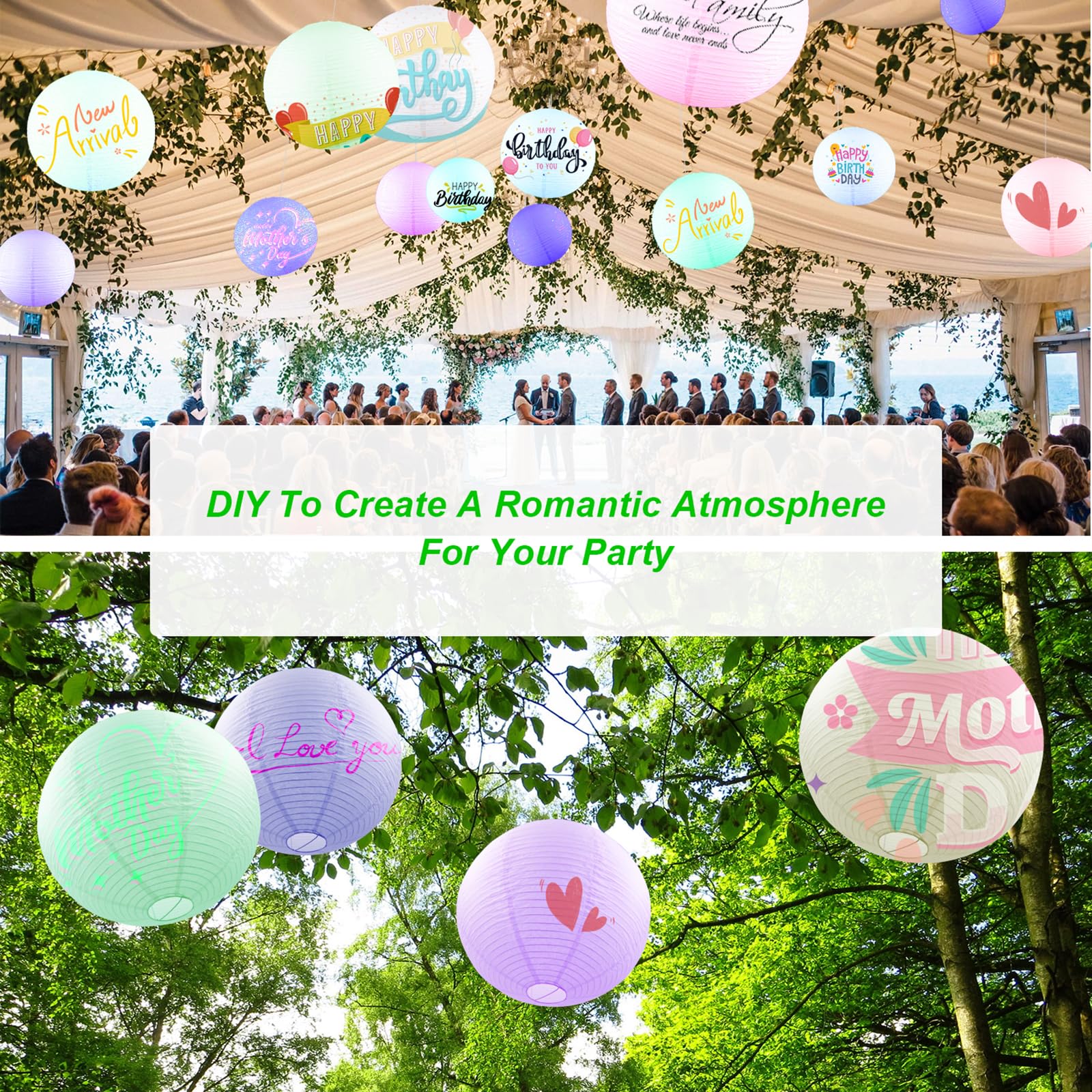Faroles de papel redondos blancos de 23.6 pulgadas, pantalla de papel colgante grande, lámpara colgante de papel chino/japonés para decoración de fiestas, bodas, decoración del hogar, pantalla de
