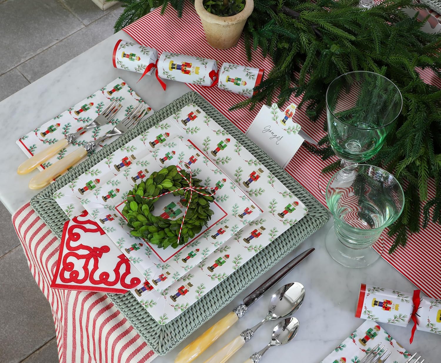 Caspari Little Nutcracker Sq Dinner Plates - 32 Per Package