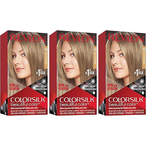 Revlon Permanent Hair Color, Permanent Hair Dye, Colorsilk with 100% Gray Coverage, Ammonia-Free, Keratin and Amino Acids, 60 Dark Ash Blonde, 4.4 Oz (Pack of 3)