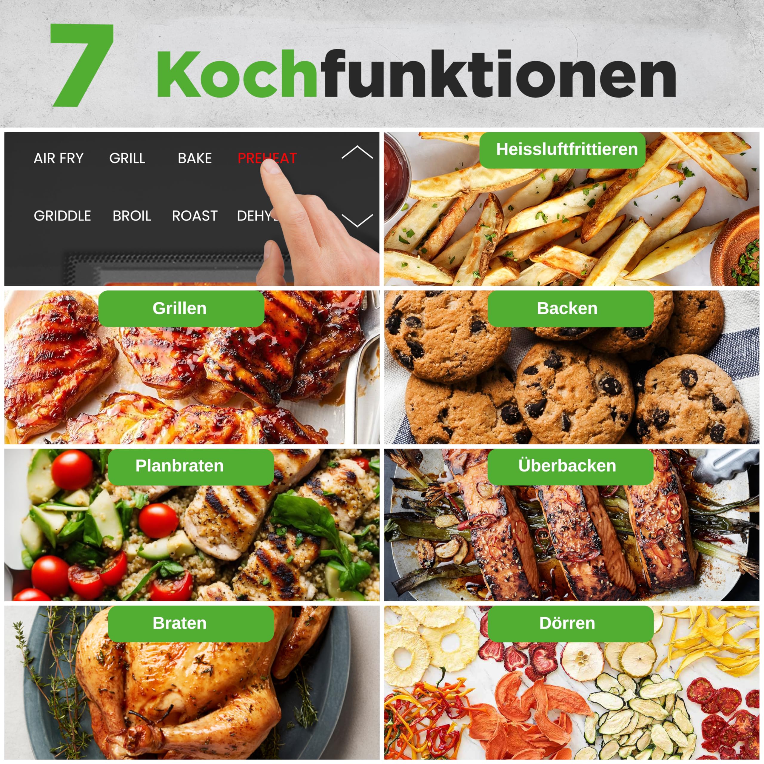 NutriChef Elektrogrill mit Heißluftfritteuse – Rauchfreier Tischgrill mit Smart-Thermometer | 7 Kochfunktionen | 6L | Küchengrill Innen, Schwarz