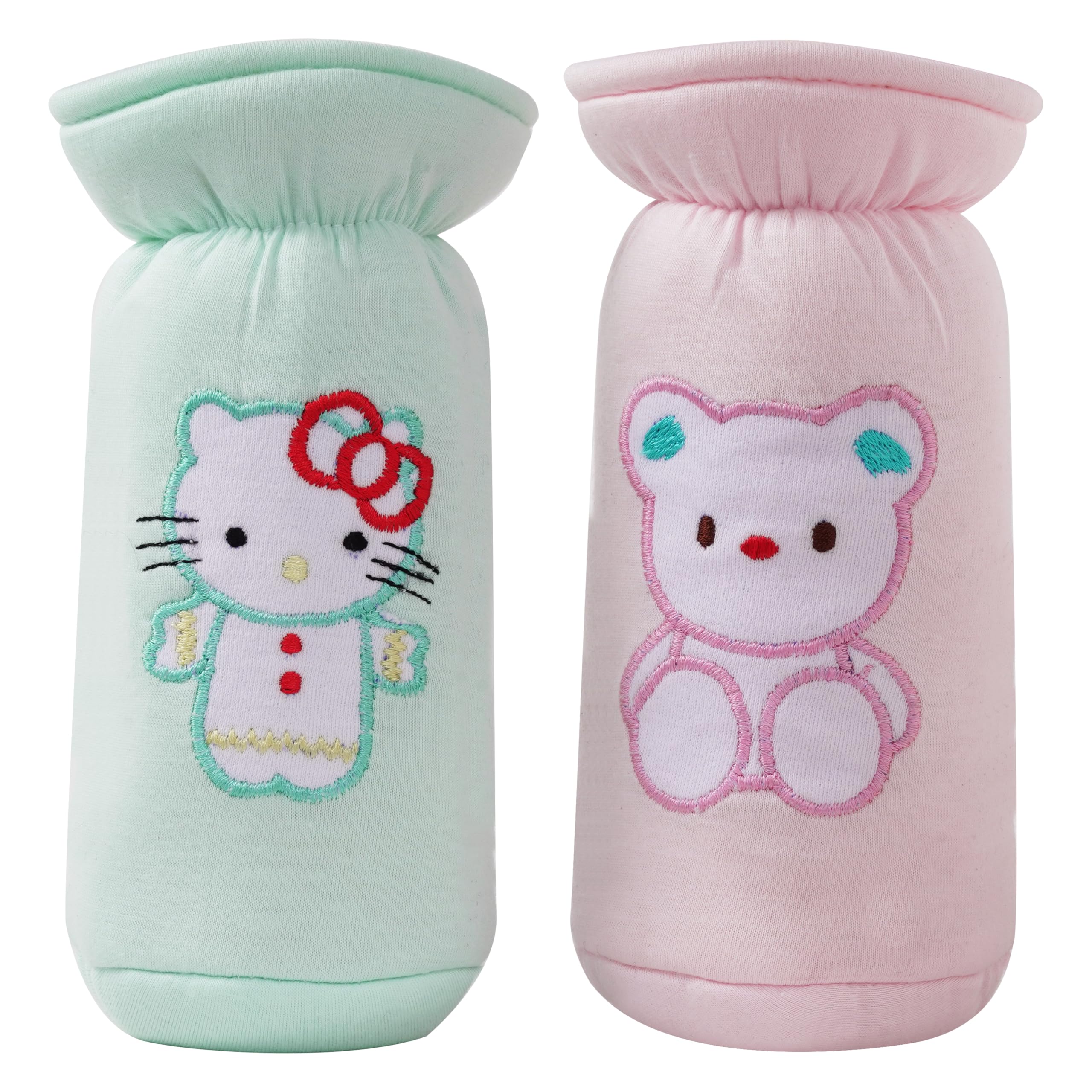 CUTE LANDINGS Soft Cotton Baby Feeding Bottle Cover| Tote Bags, Pouch| Hanging Loop On Neck, Washable & Reusable| Easy To Grip| Stretchable Neck (Suitable For 125, 150 To 250 ML), Multicolor