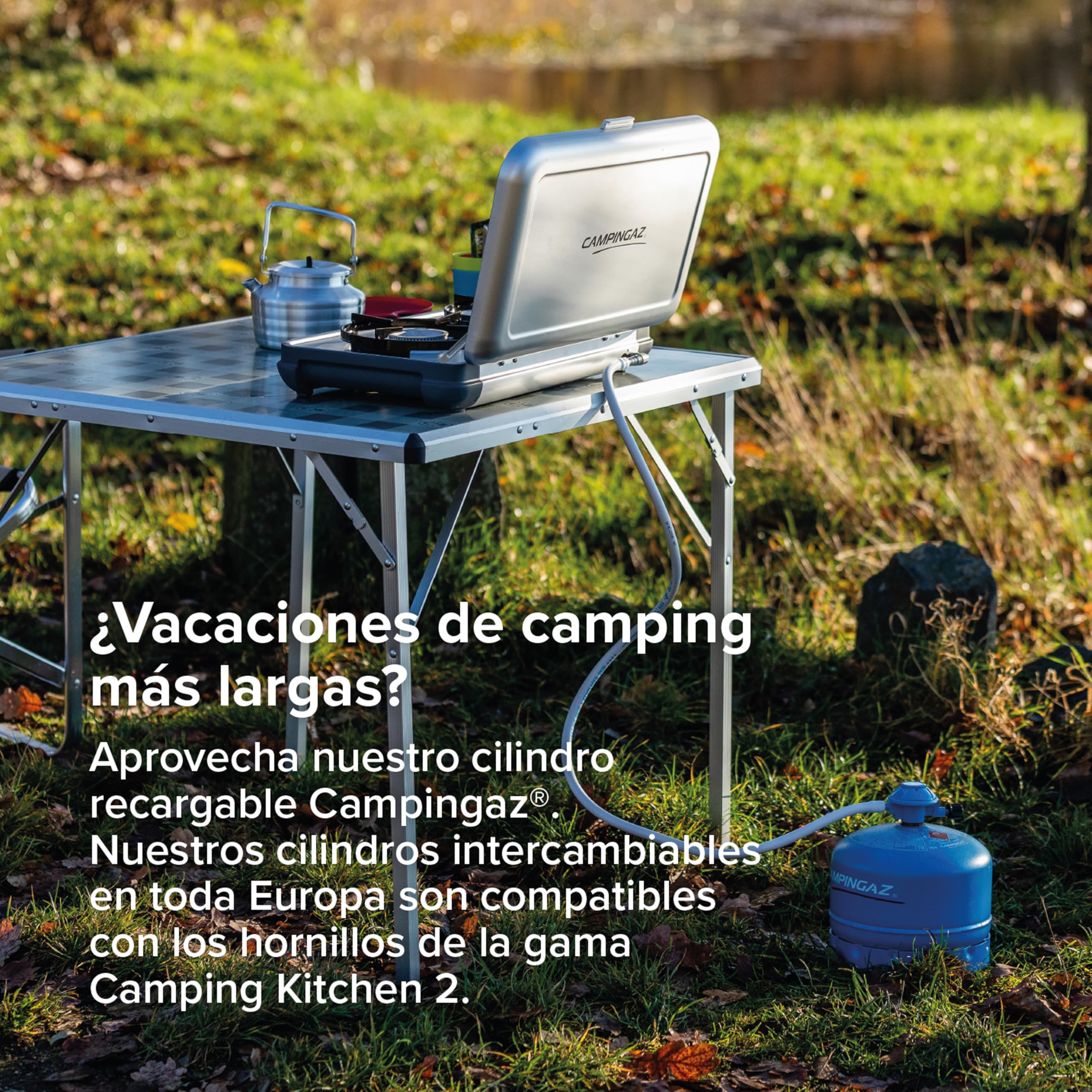 Campingaz Camping Kitchen 2 CV Gas Stove | Hornillo Portátil de Sobremesa para Camping y Picnic – 2 Quemadores | 2 x 2000 W, Blanco