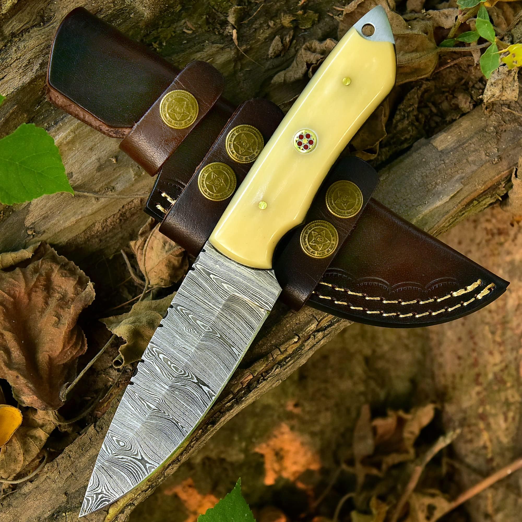 Grace Knives Handmade Damascus Steel Hunting Knife 8.5 Inches with Leather Sheath G-1051