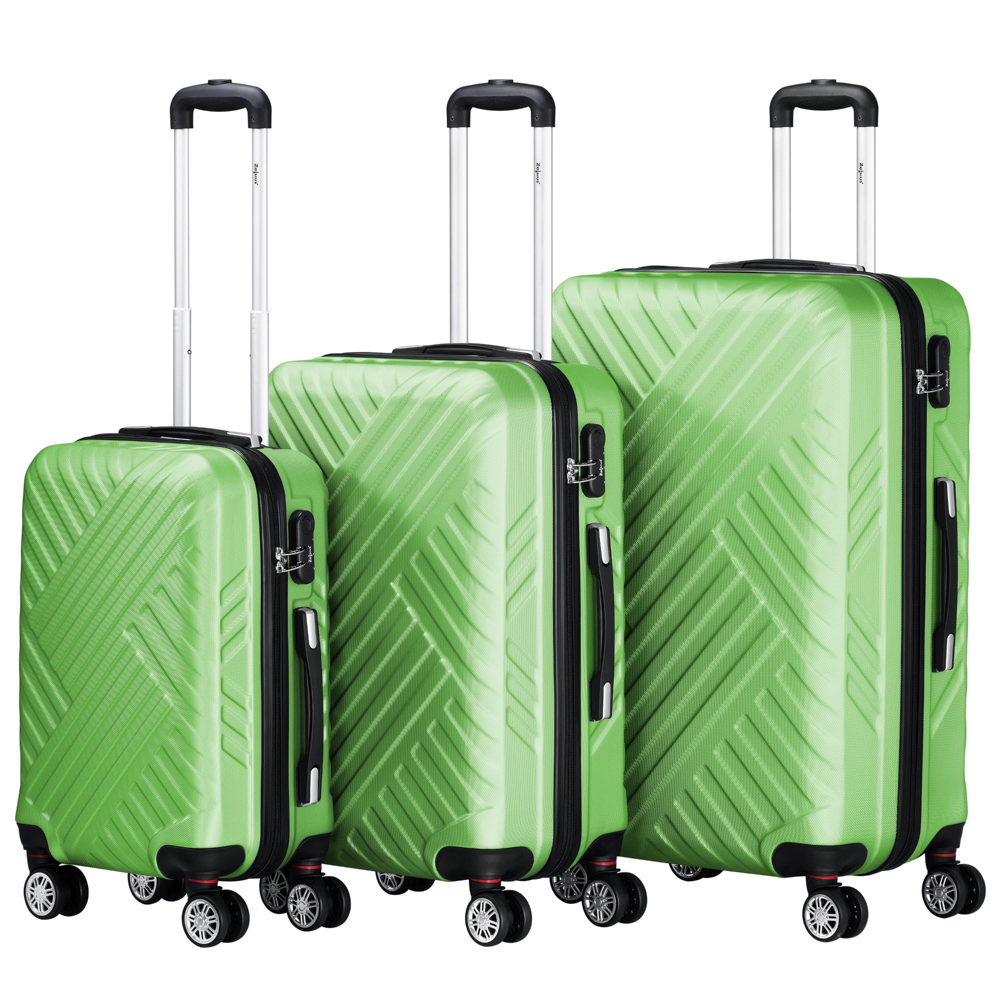 Set di valigie Zelsius 3 pezzi, verde | Valigia rigida in ABS con chiusura a combinazione, Ruote doppie e divisorio interno | Valigia a mano, set di valigie rigide 3 pezzi, trolley, valigia grande