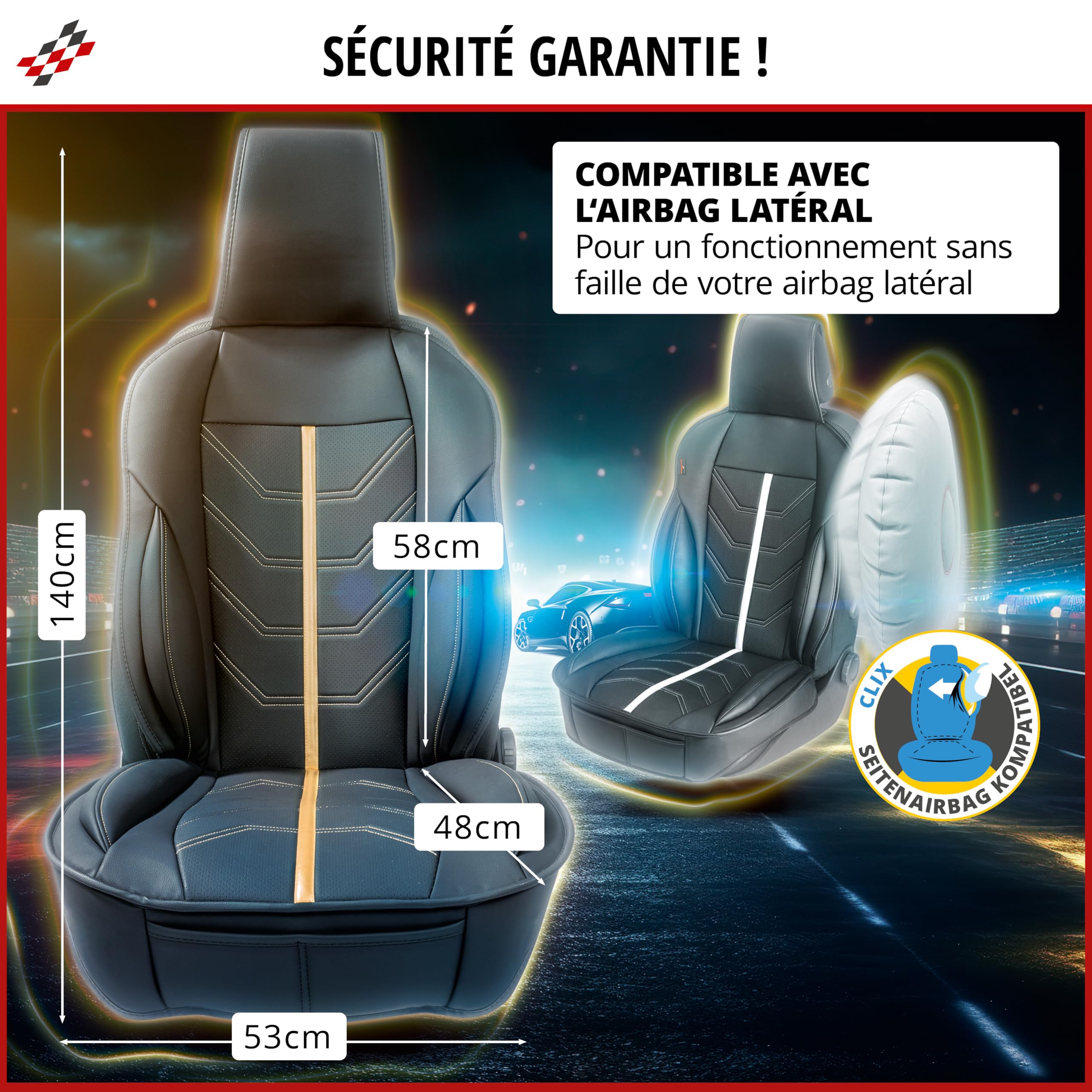 Walser Housse de siège de Voiture, Universel Housse de siège et Coussin de Protection Noir-Gris Kimi, Protection de Place Compatible avec 95% de automóviles (Voiture/Berline/SUV/Camionnette/Fourgon)