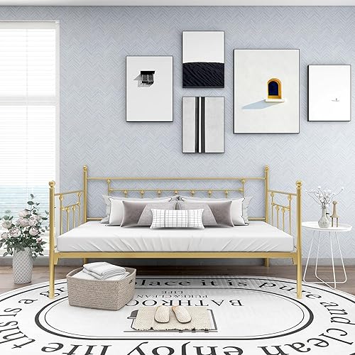 Miniatura 1 de AUFANK Marco de sofá cama de tamaño individual, listones de metal fuerte, base de plataforma de repuesto de somier, sofá cama para sala de estar,
