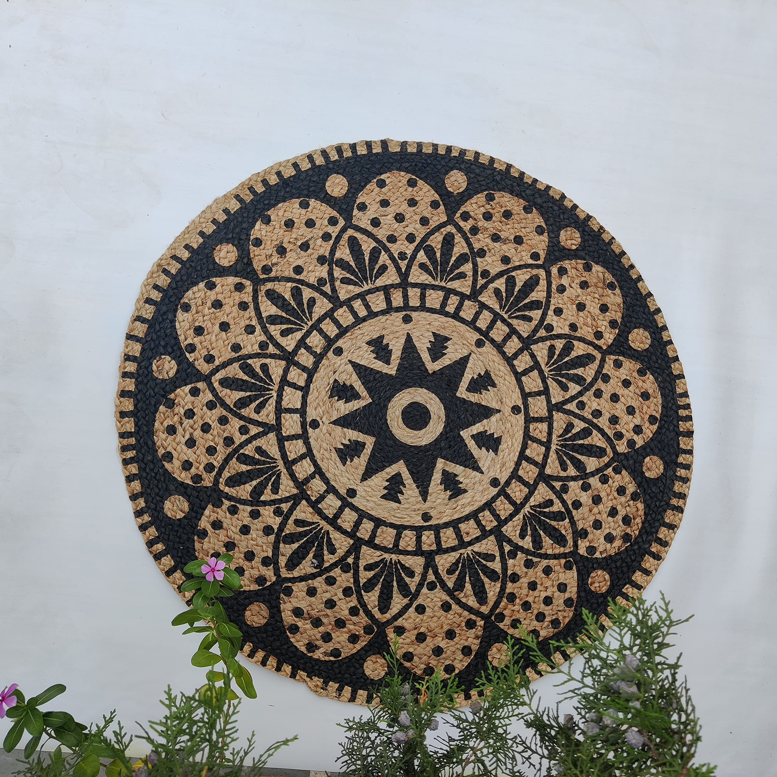 Osric Round Printed Jute Floor Handmade Mats Area Rug/Carpet (90cm, P.Jute 1240)