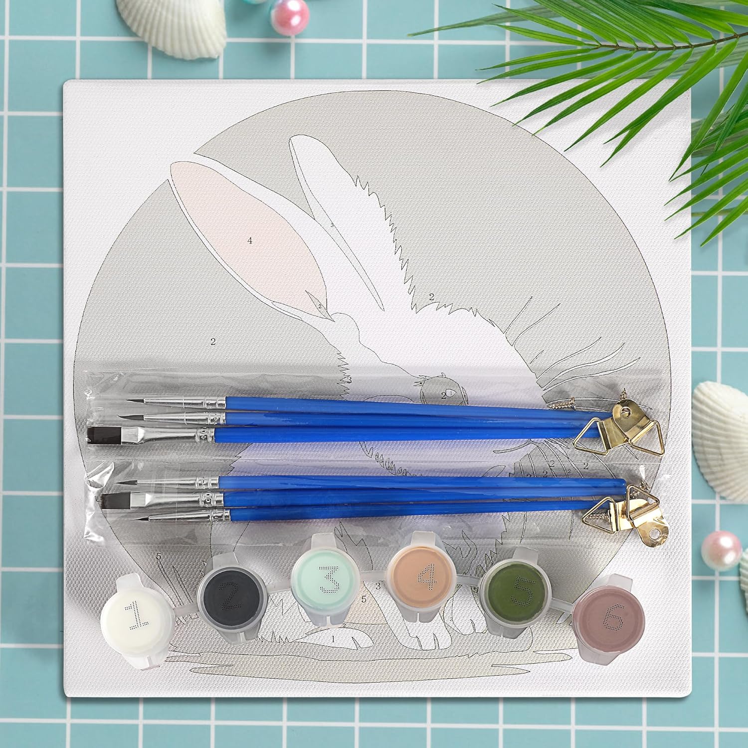 Dynippy DIY Oil Paint by Numbers for Beginner Framed Colourful Canvas Acrylic Oil Easy Painting Kit for Adults Childrens 8x8 inch - (Bunny)