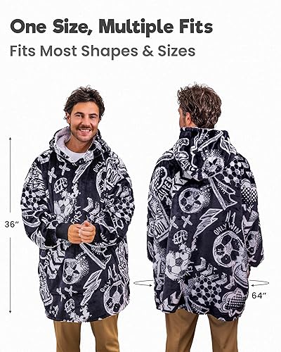 Miniatura 5 de Manta deportiva con capucha para hombres y niños, manta de gran tamaño para niños, adolescentes, adultos, fútbol y baloncesto con capucha para niños