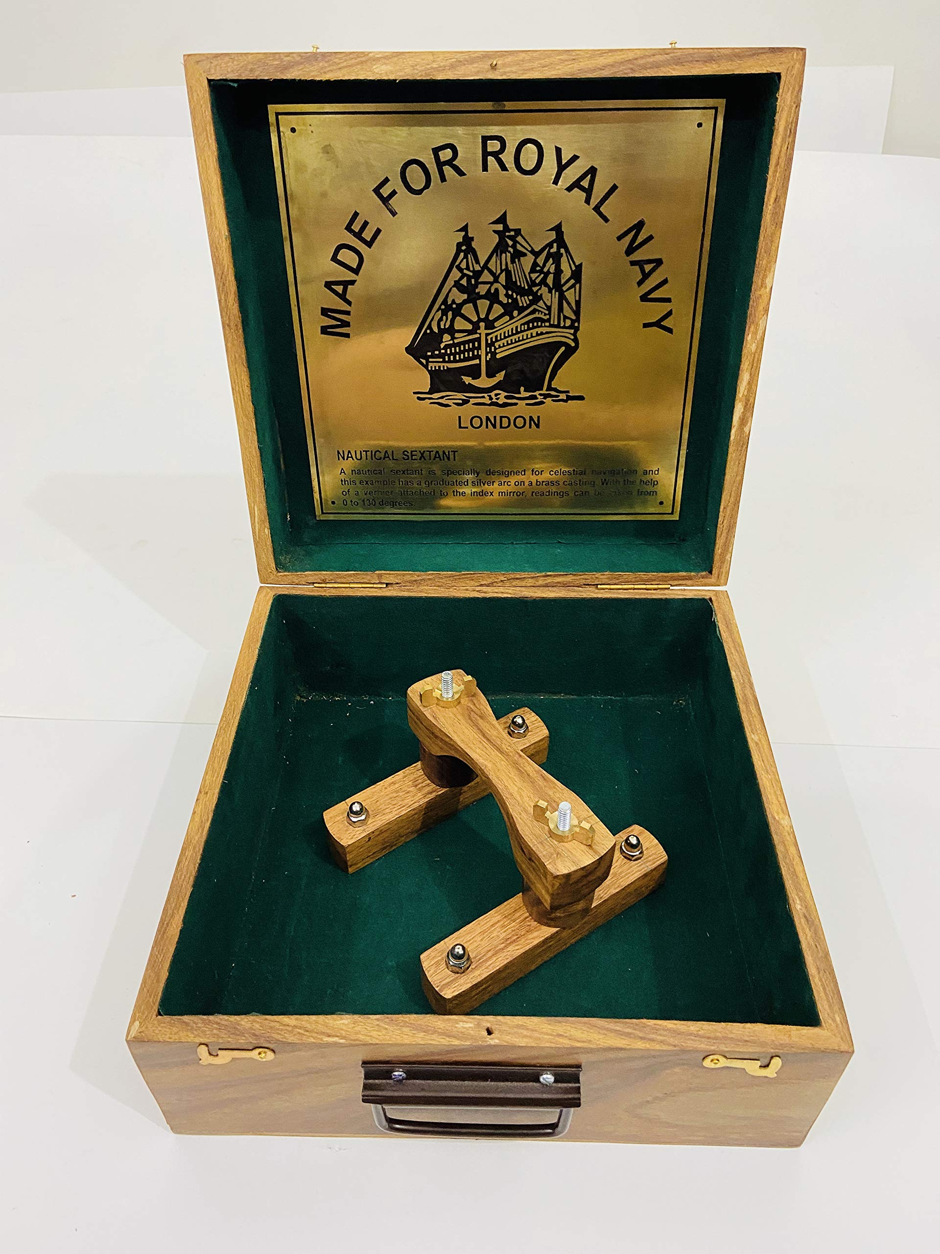 Sestante nautico in ottone da 23 cm fatto a mano e lucidato con scatola di legno | Sestante per navigazione | Vero sestante | Astrolabio nautico antico vintage collezionabile regalo