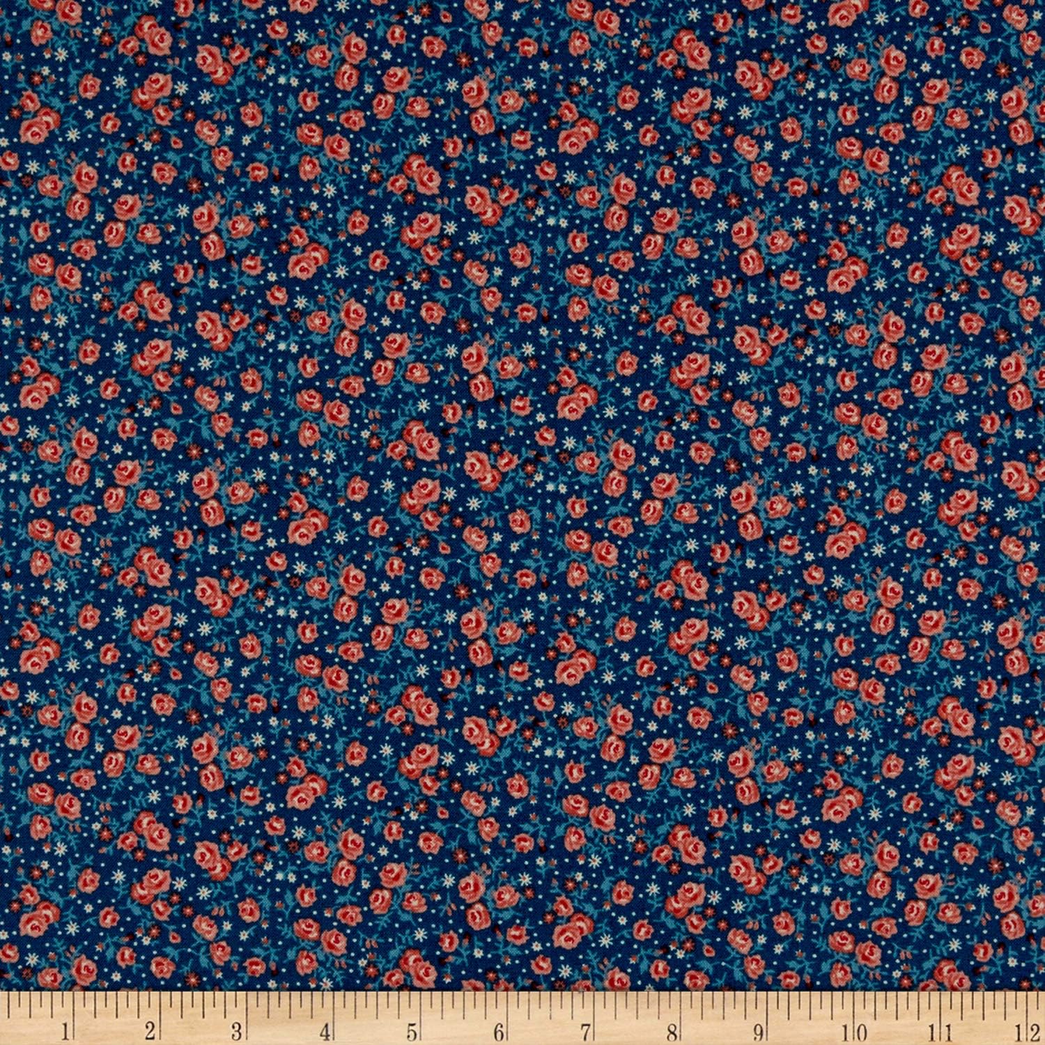 Andover/Makower UK Stitch in Time Ditzy Floral Blue Quilt Fabric