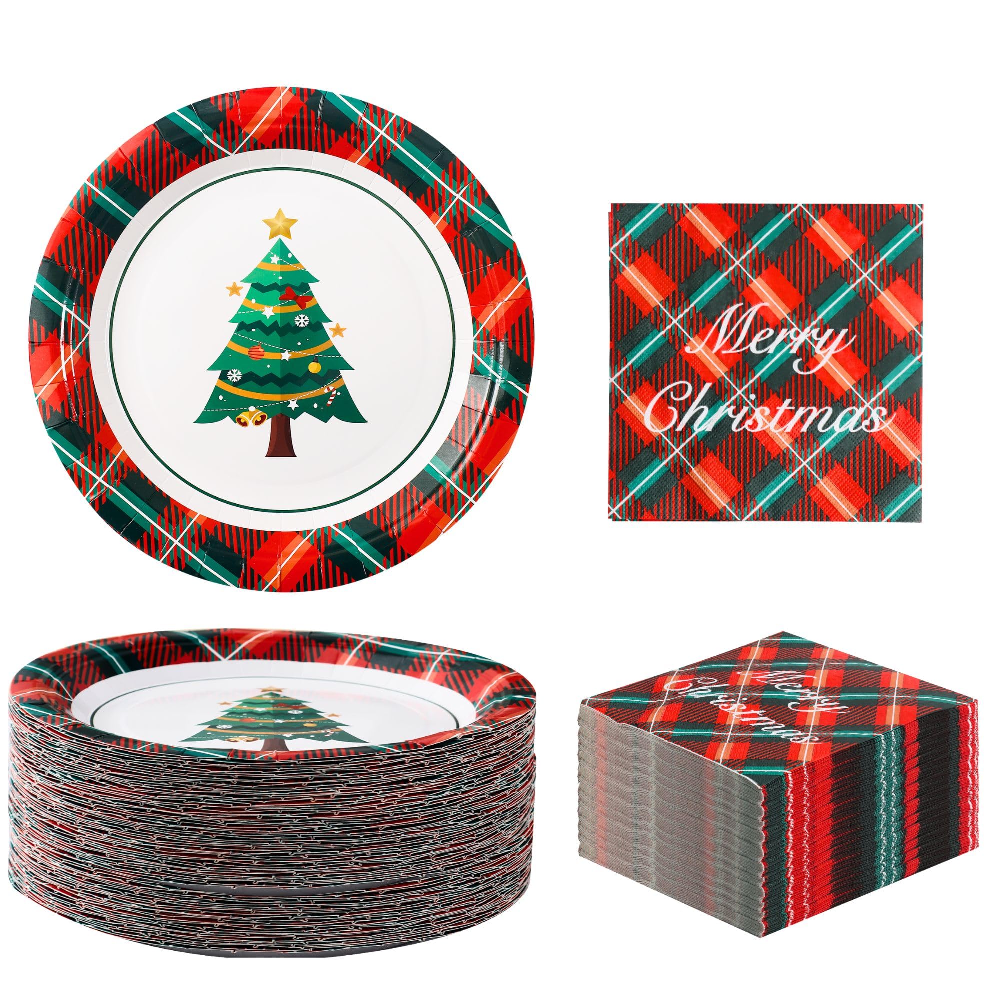 Winoo Design 40PCS Christmas Plates and Napkins Party Supplies - Serves 20 Guests - Christmas Tree Paper Plates Xmas Disposable Plates Dinner Plates for Party Decorations Décor