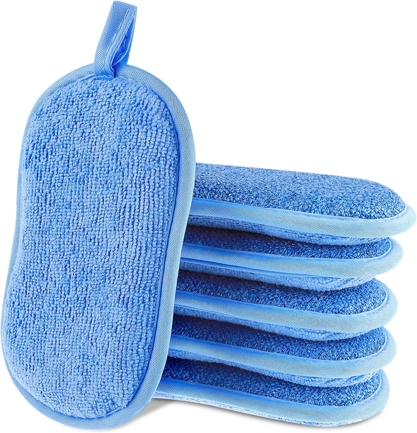 Amaxiu 6 Pack Multipurpose Dish Scrubber Sponges, Non Scratch Sponge Microfiber Side for Dish Rough Side for Non Stick Cookware Reusable Sponge Scrub Sponge Dishcloth for Sink Pan Pot Countertop(Blue)