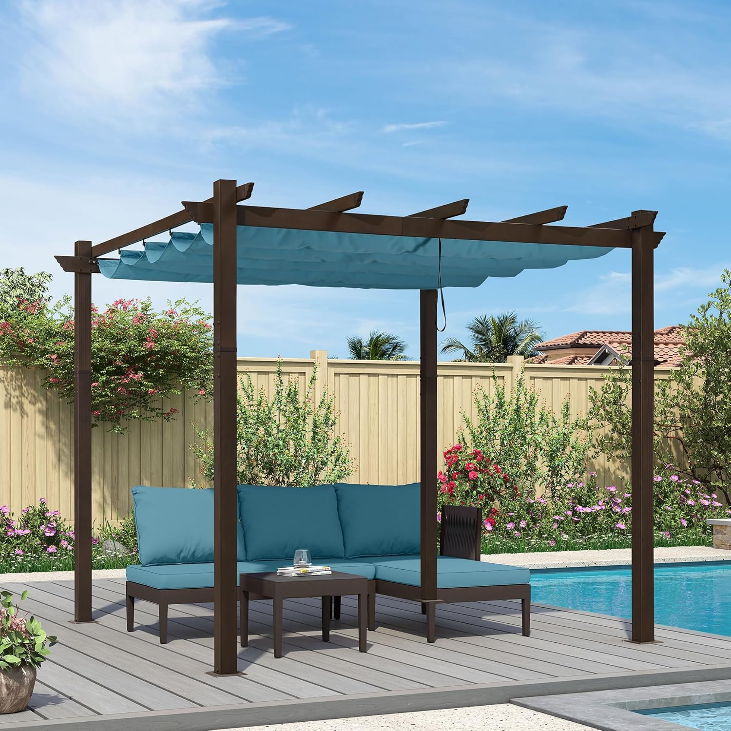 Amazon.com: PURPLE LEAF Pergola 10' X 10' Outdoor Retractable Metal ...