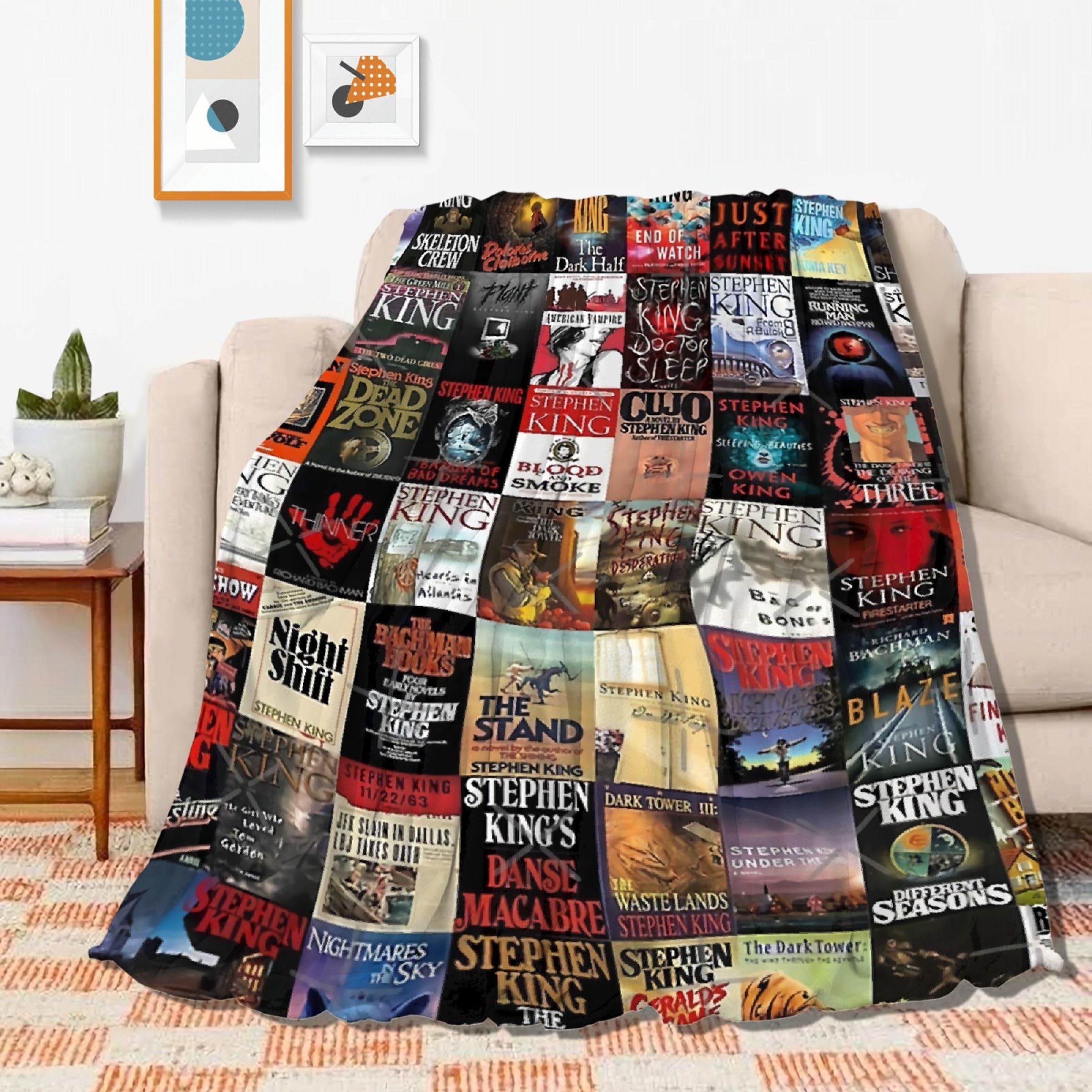 YINGD The Full Collection Of Stephen King Books Flannel Blanket Lightweight Cozy Bed Blankets Soft Throw Blanket Fit Couch Sofa Suitable For All Season 200CM X 150CM