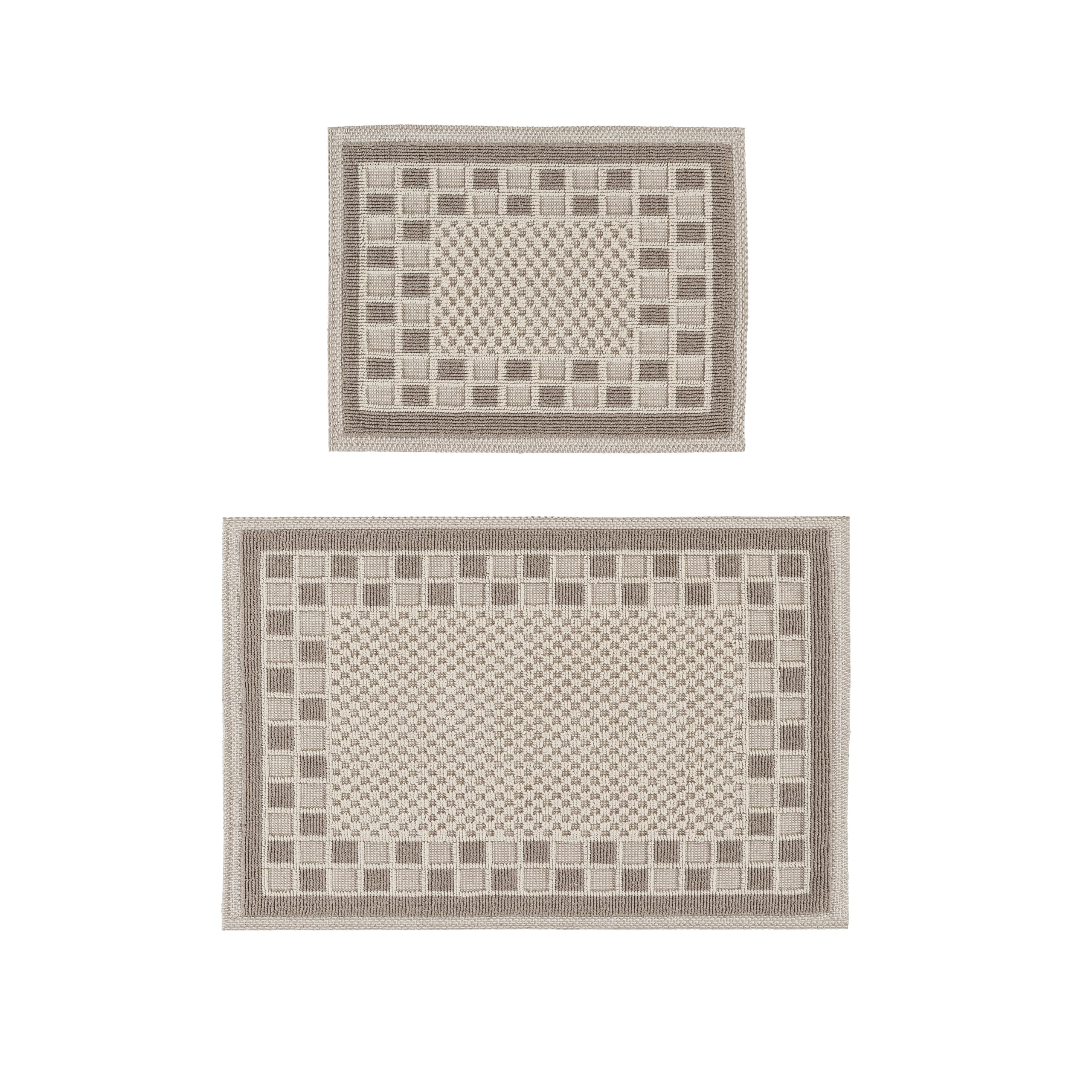 Ruglenza Bathroom Mat Set – 2 Piece Non Slip Cotton Bath Mats for Bathroom & Shower, Textured Loop Bath Rug Set, Quick Dry, Machine Washable, Easy Clean (Cream/Beige-BK08, 50 x 120 CM)