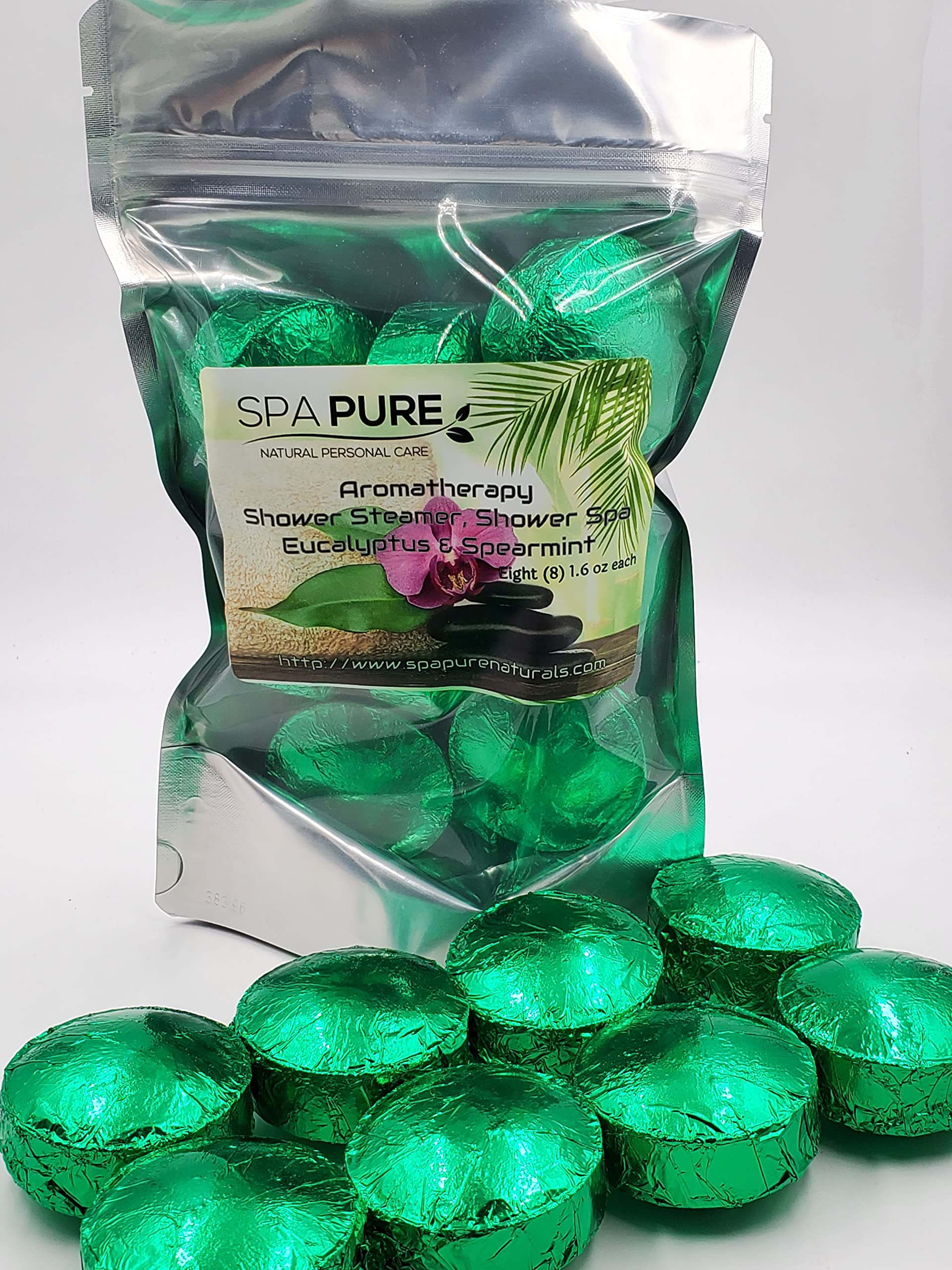 8 EUCALYPTUS SPEARMINT Aromatherapy Shower Bombs 1.6 oz each with 100% Natural/Organic Essential Oils - Transform Your Shower - Transform Your Mood (EUCALYPTUS SPEARMINT)-picture-34