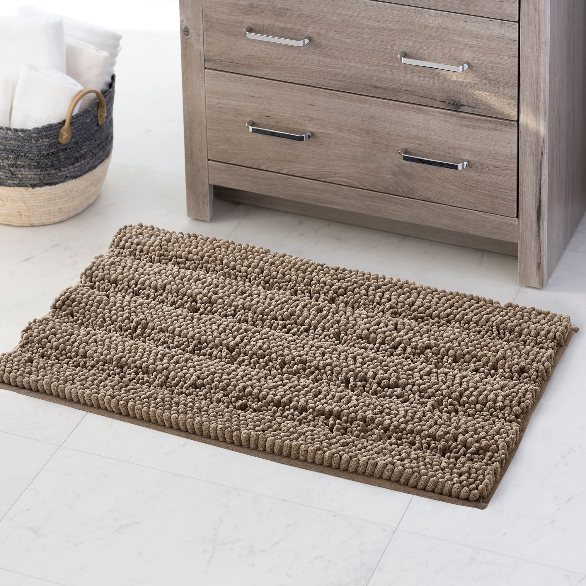 KGORGE Non Slip Bath Rugs - Water Absorbent Machine Washable Super Soft Thick Kitchen Mats for Bathroom Shower Area Living Room Bedroom Office, Brown,