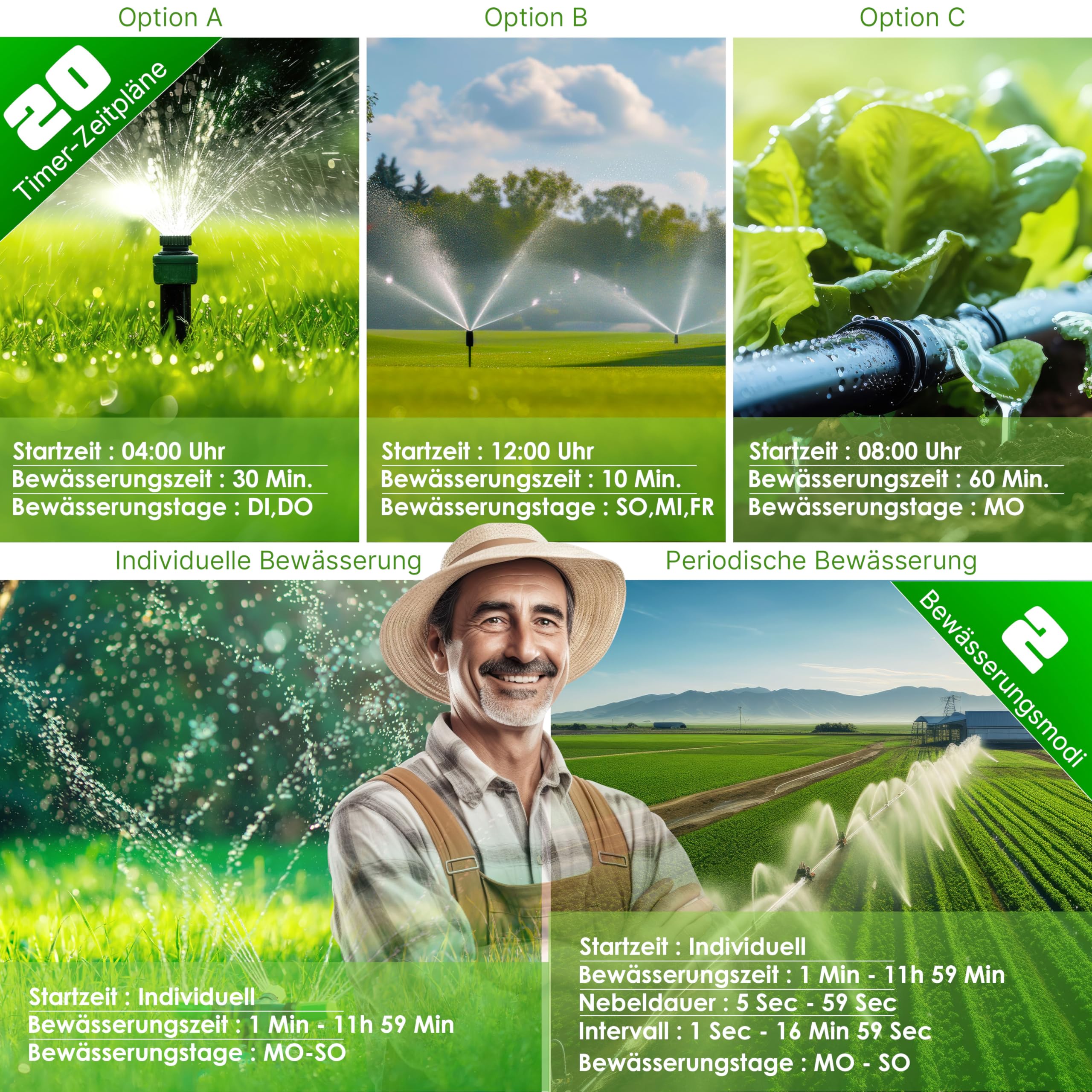 KESSER® Bewässerungssteuerung mit WLAN WiFi | Bewässerungscomputer für Garten & Balkon | Bewässerungssystem mit Zeitschaltuhr | Automatische Bewässerung App & Sprachsteuerung | Schwarz