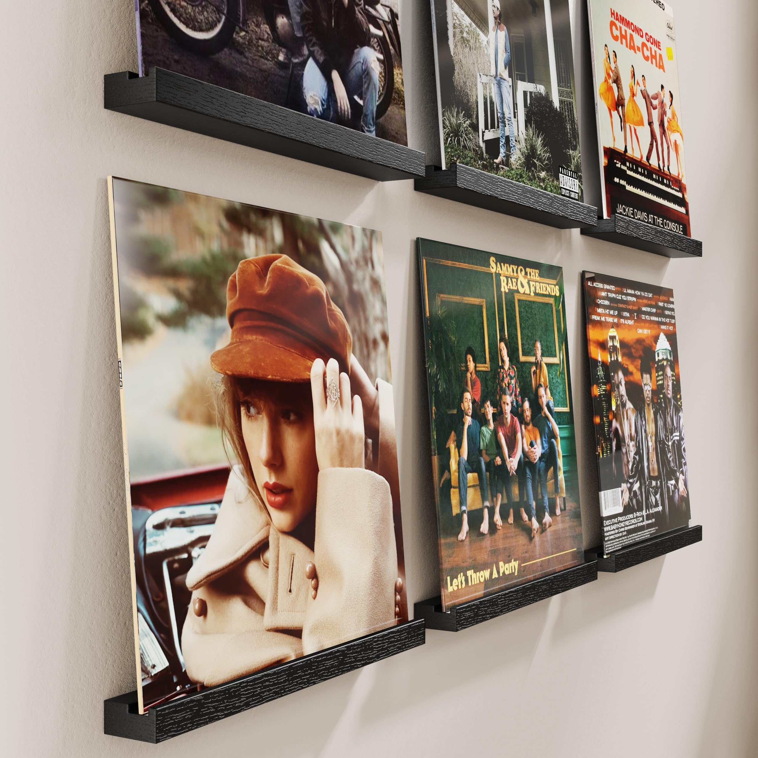 6 sztuk uchwytów ściennych na płyty winylowe, drewniane uchwyty winylowe, do montażu płyt winylowych, do umieszczania płyt gramofonowych, płyt CD, albumów fotograficznych i kolekcji (czarne)