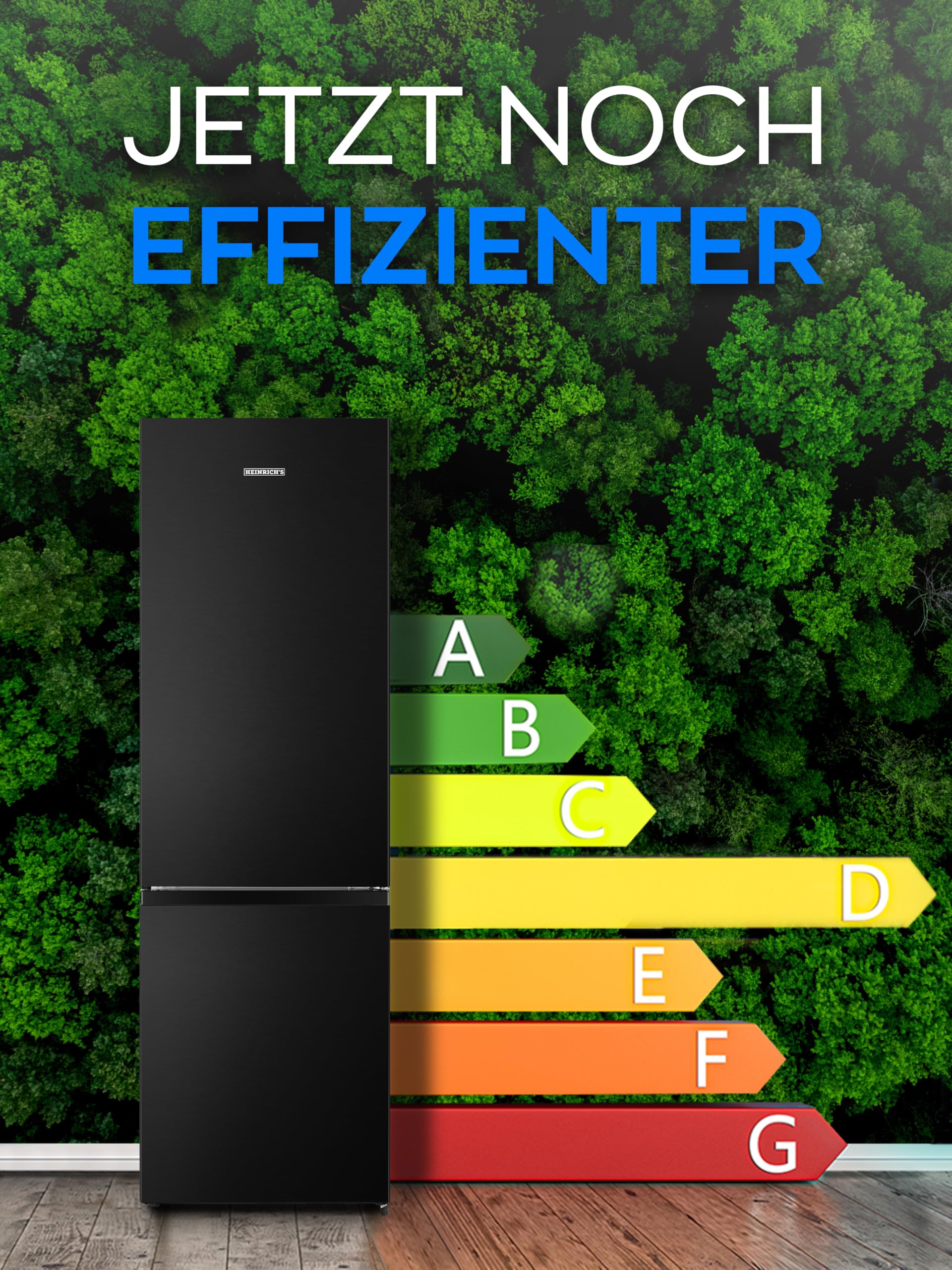 Heinrich´s Kühlgefrierkombination 269 Liter, Kühlvolumen 198L, Gefrierfach 71L,LED Beleuchtung,Kühlschrank Türanschlag wechselbar, leise 39dB,große Tiefkühlboxen, 7 Temperaturstufen, (schwarz-inox)