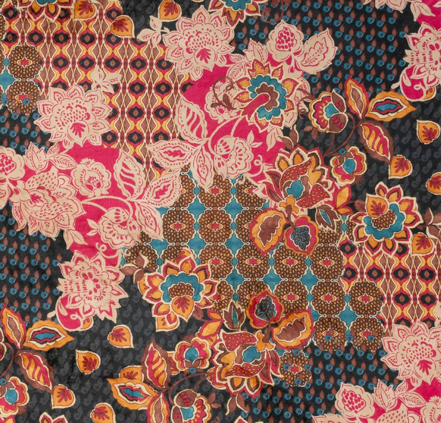 Reversible Floral Bohemian Quilt Blanket with Applique