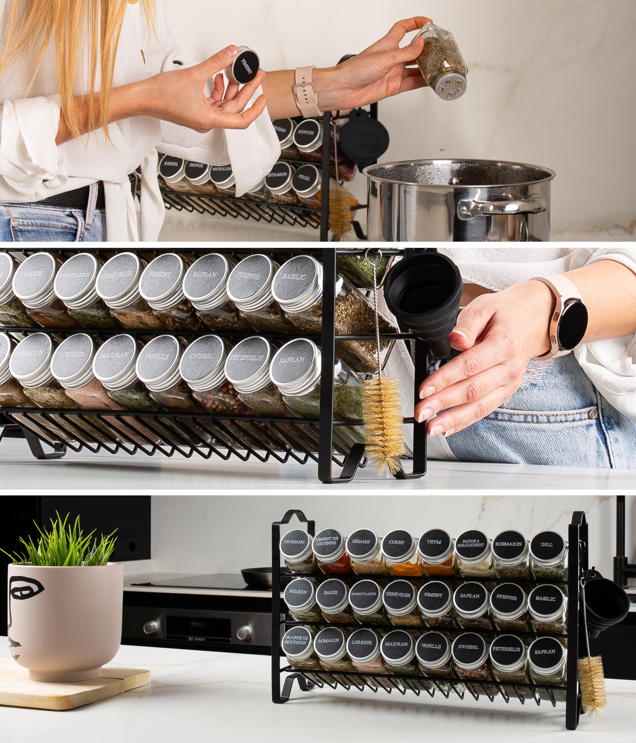 Deco haus® Gewürzregal Stehend & Wand [MIT GEWÜRZDOSEN & ETIKETTEN] - Gewürz Organizer - Spice Rack Organizer - Gewürzständer - Gewürzregalsystem Hängend - Gewürzaufbewahrung - Gewürzgläser mit Regal