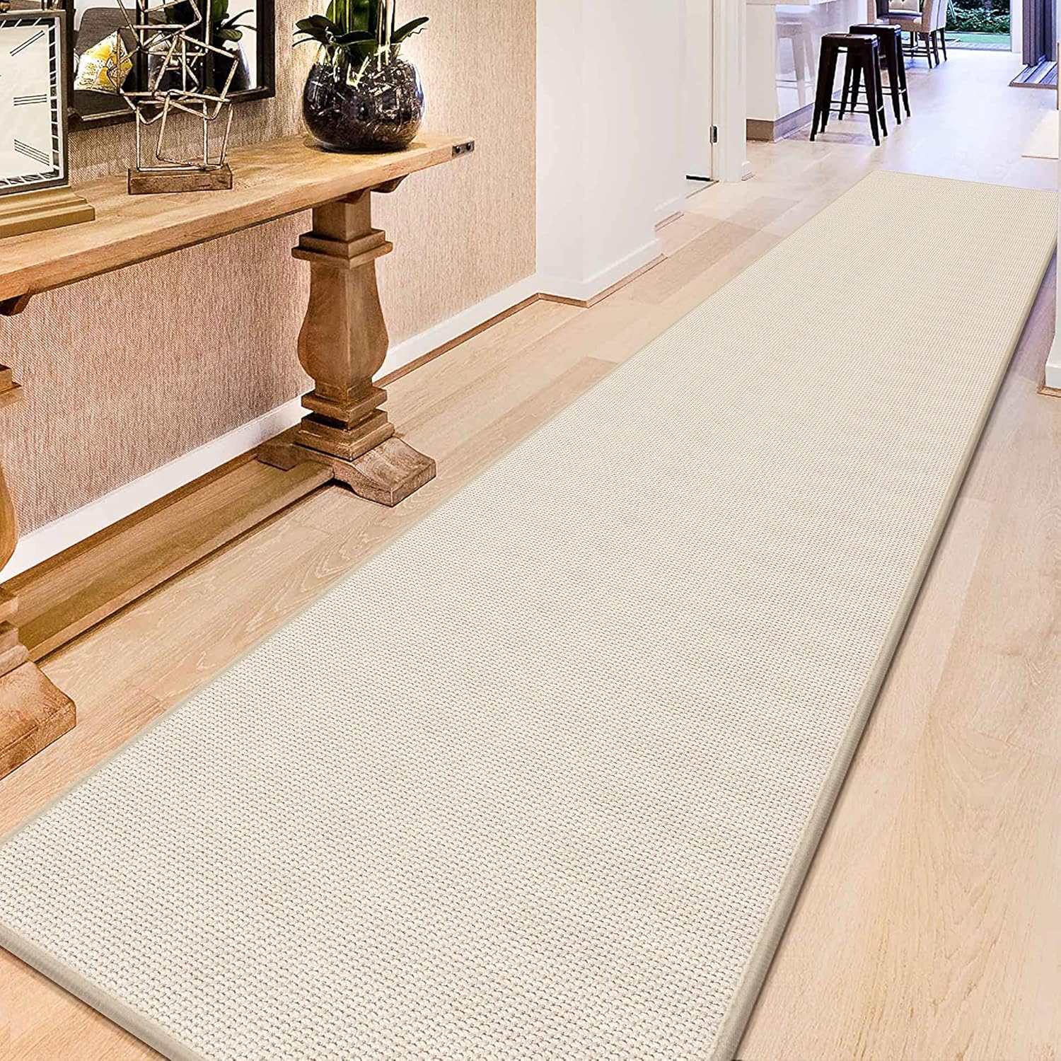 GOYLSER 12 Foot Kitchen Floor Runner Kitchen Sink Floor Mat with Rubber Backed, Absorbent Laundry Room Mat, Beige Hall Runner Long Non Slip 2'4" x 12' (Rectangular) Beige