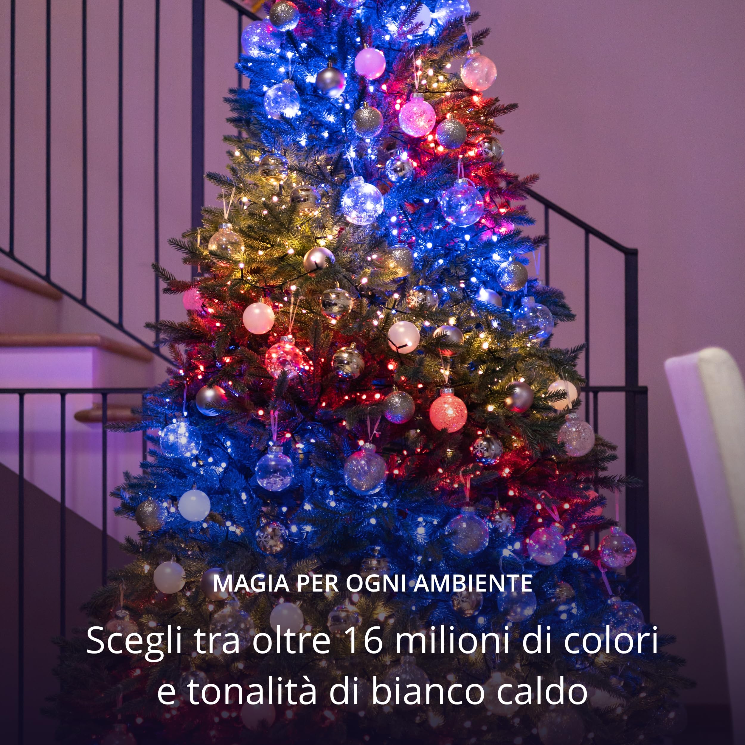 Twinkly Strings 400 LED RGB+Bianco, Striscia di Luci LED per Esterno e Interno, Luci Natale Smart Multicolore, Compatibile con Alexa e Google Home, Luci Mappabili, IP44, Controllo App, Filo Nero, 32m