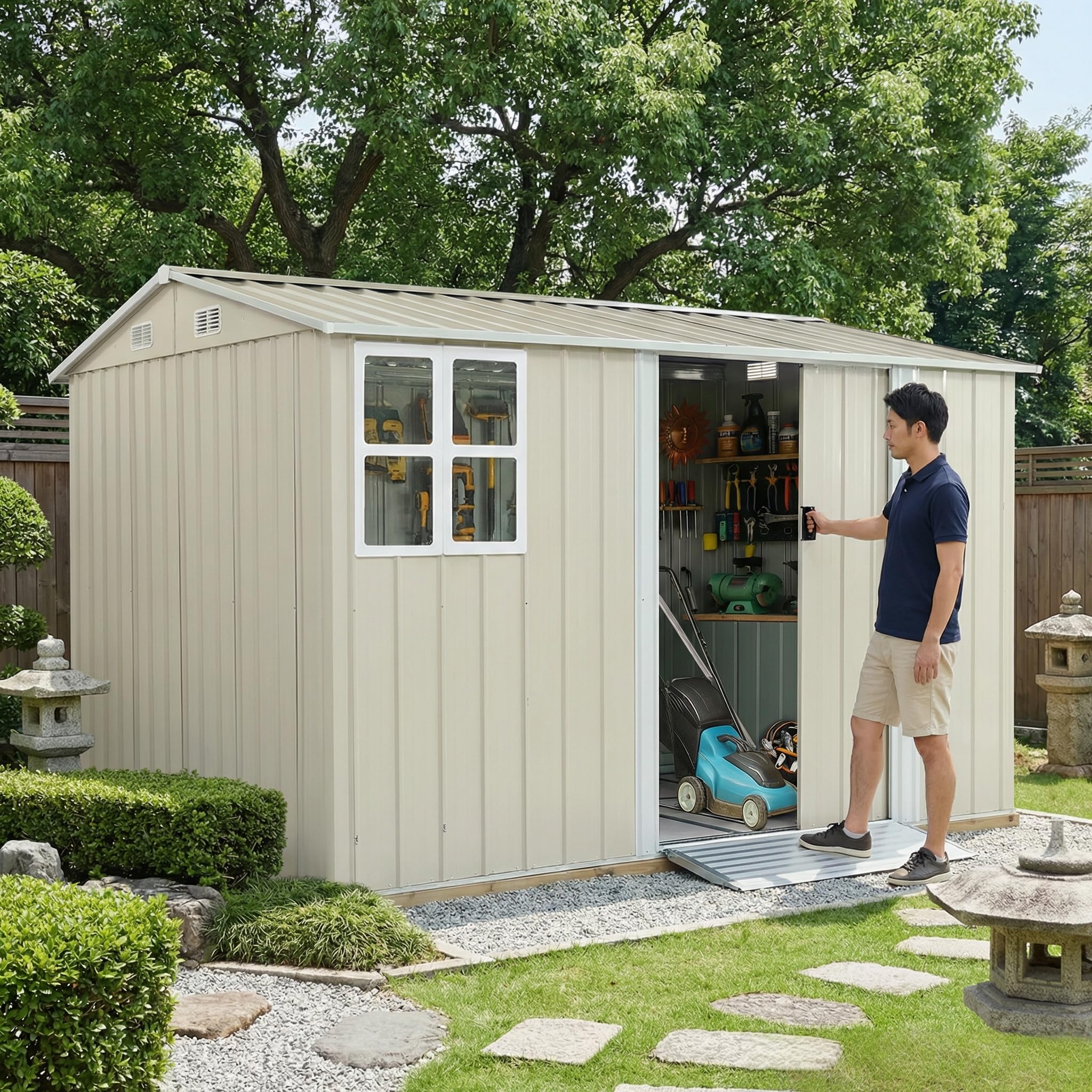 Amazon | 大型 物置 屋外 スチール製 幅290×奥行232×高さ195cm 防水 防