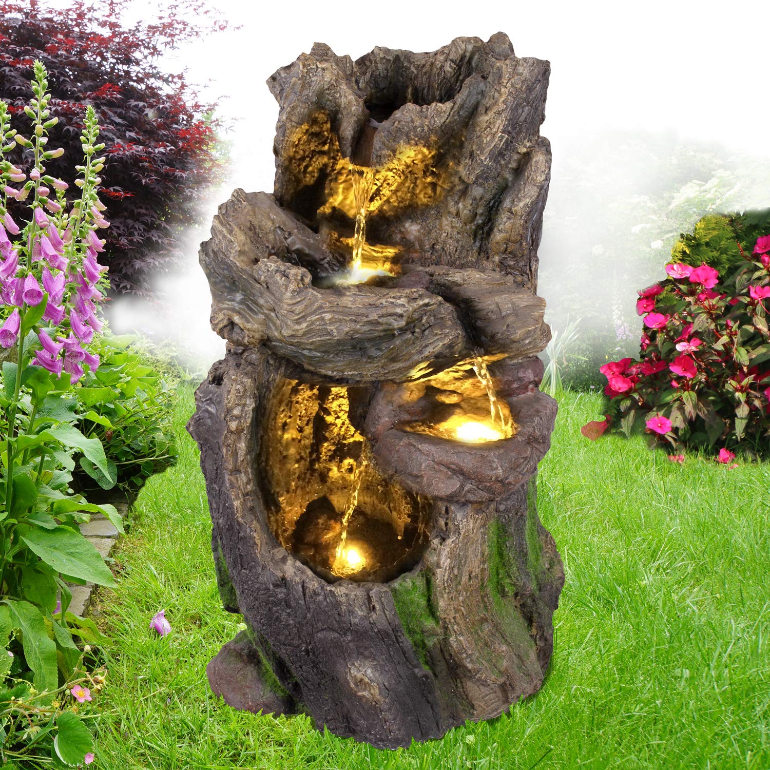 Fuente de jardín, Fuente Decorativa Interior con Luz LED, Cascada de 230 V, Estanque para Terraza (Wald-BÄCHLEIN)