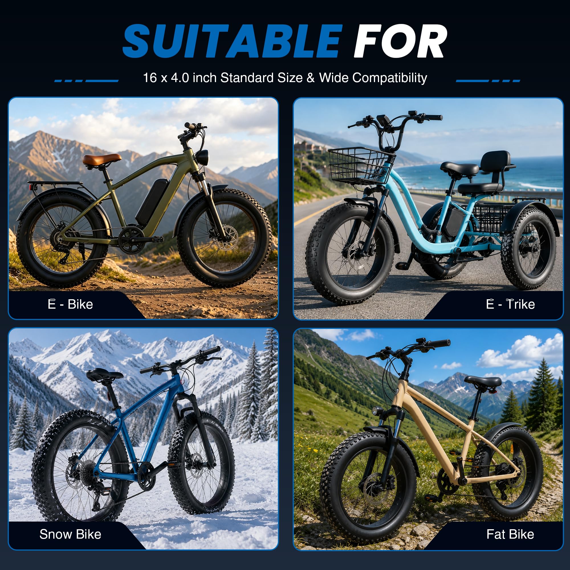 ZUKKA Lot de 2 pneus de vélo électrique 20 x 4,0 Heavy Duty pliables Fat Tire Graisse Compatible avec les vélos électriques/VTT/vélos de ville 20 x 4,0