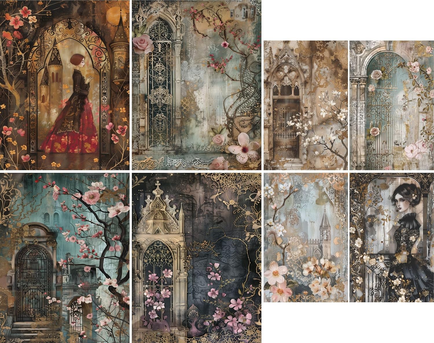 Victorian Gates Paper, 8 x 10.5 inch (6pc) - Mulberry Paper for Decoupage Scrapbooking Cards Crafts by Craft Kreatively