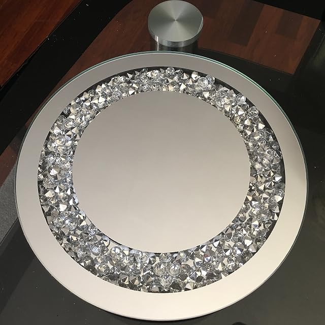 CRUSHED JEWELS DIAMANTE MIRRORED CANDLE PLATE CENTREPIECE WEDDING TABLE BLING 25CM ROUND
