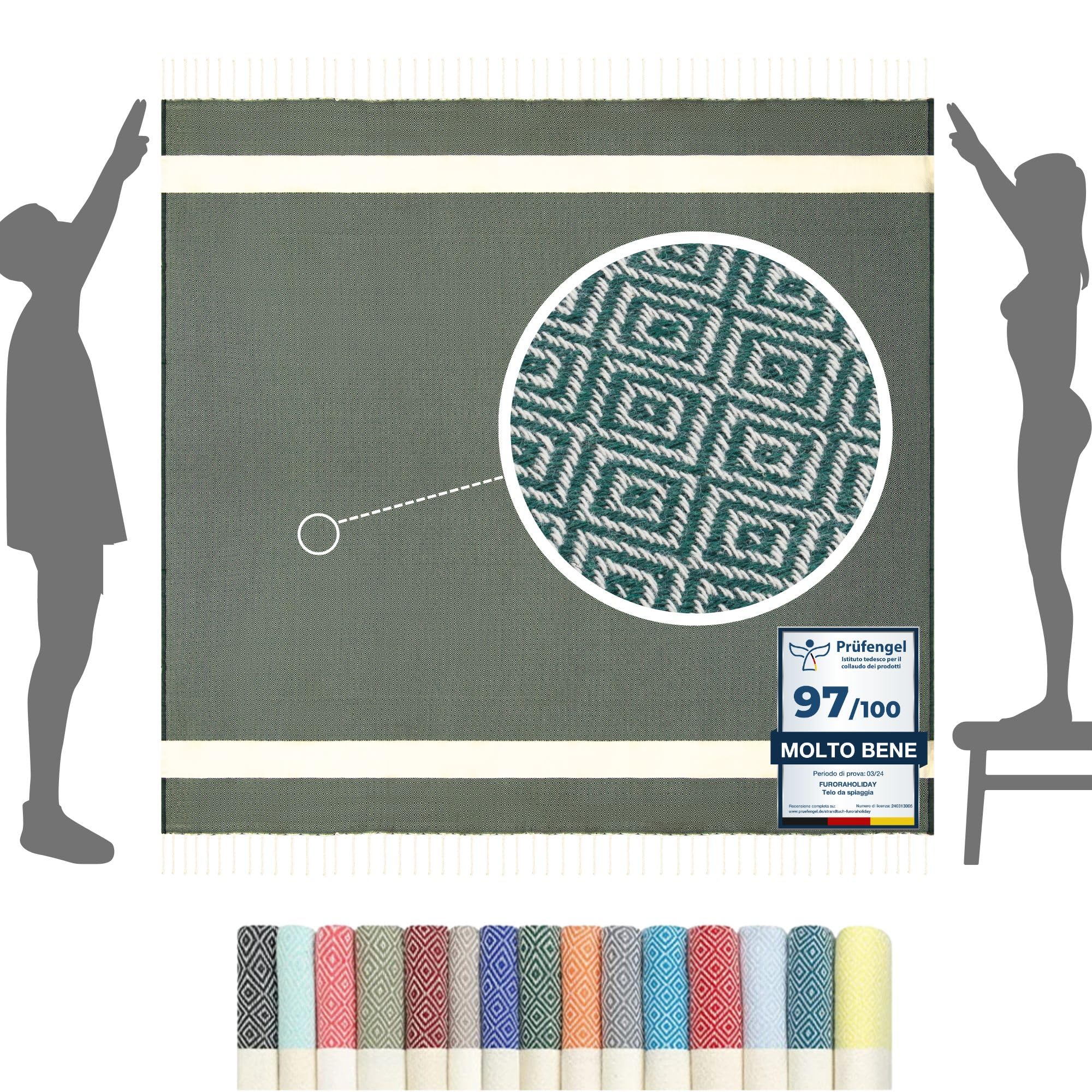 furora HOLIDAY Telo Mare Grande cotone 200x200 cm XXL GIGANTE | Telo Spiaggia antisabbia - Coperta Pic Nic - Pareo Asciugamano Mare spugna | Fouta Beach Towel lungo, frange angoli, Uomo Donna Ragazzi