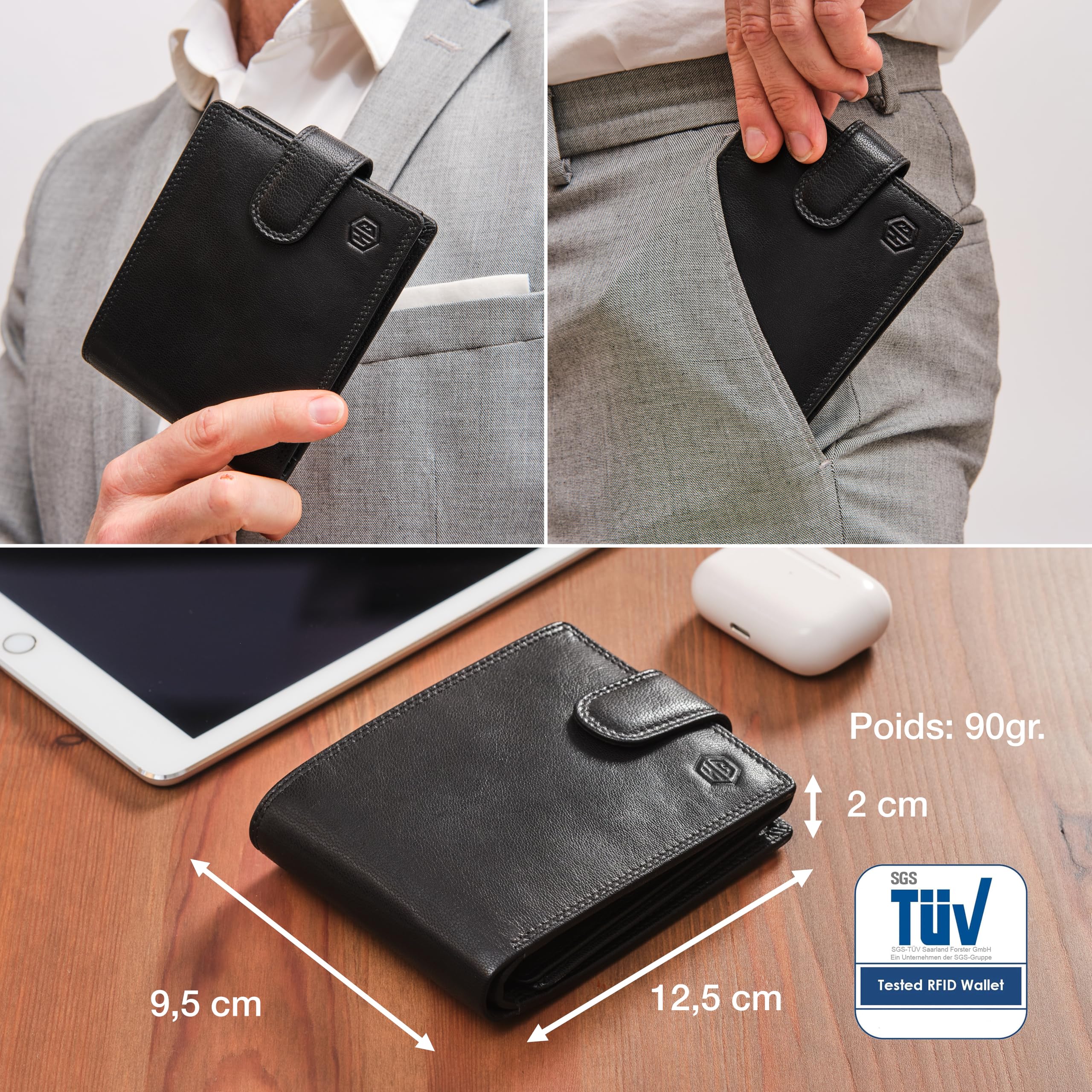 HansGo Portefeuille Homme Cuir Veritable - Portefeuilles et Portecarte avec Blocage RFID- Porte Monnaie Homme - Grande Capacite Poche à Glissière Pièces de Monnaie – Porte Carte Bancaire.