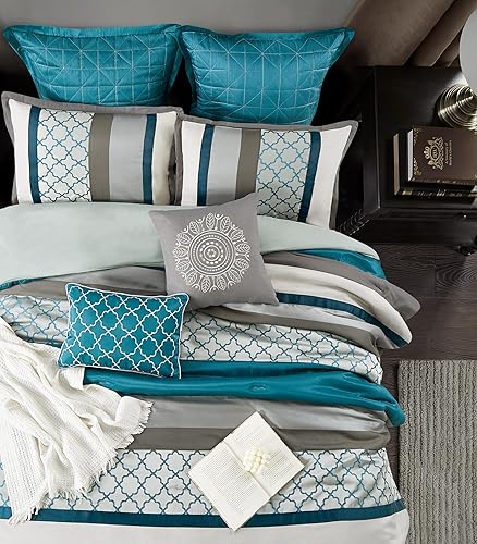 Miniatura 3 de Stratford Park Bedding - Juego de edredón de 8 piezas, diseño a rayas, pavo realgris, tamaño Queen