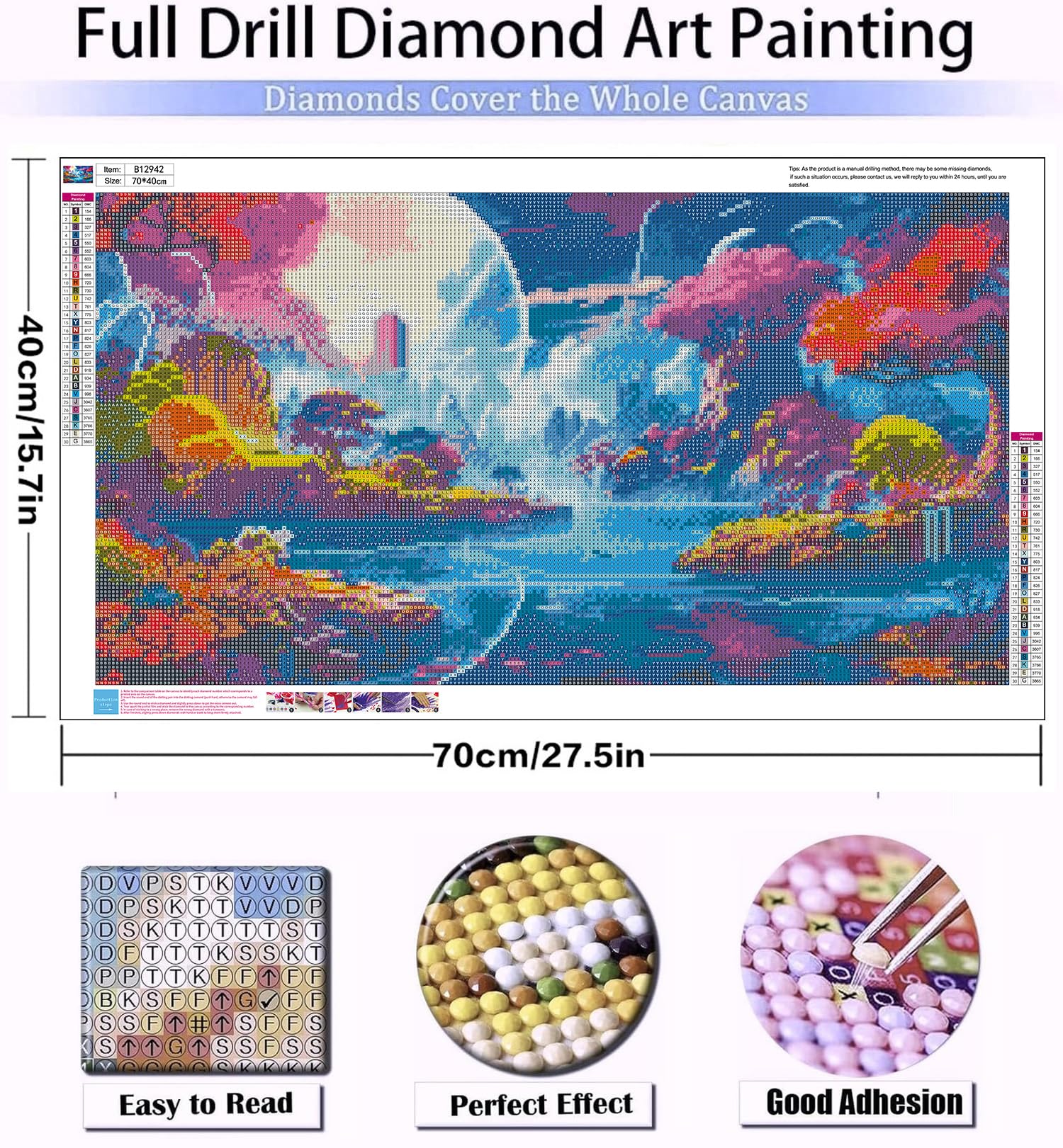 Produktbild von Diamond Painting Erwachsene, DIY Diamond Painting Wasserfall-Szenerie 5D Diamant Painting Bilder Kinder, Full Round Diamant Kunst Malerei Stickerei Set Kreuzstich Bilder Home Wand Dekor 50x70cm A32
