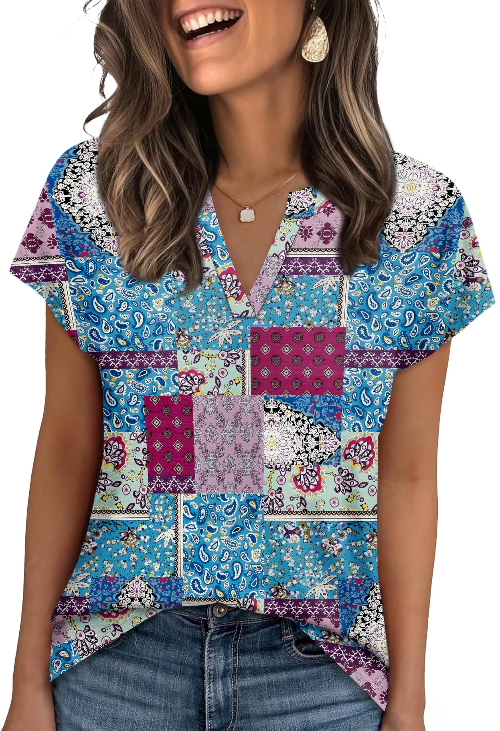 WIHOLL T Shirts for Women V Neck Summer Tops Ladies Short Sleeve Casual Tee — view 5