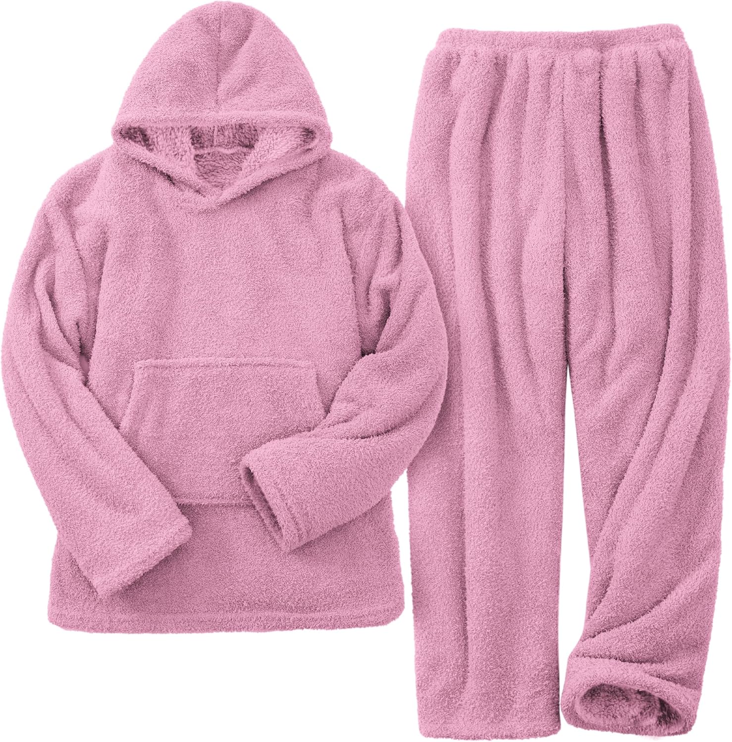 Fluffy Pullover Sleepwear Pajamas Set,Winter Warm Sherpa Fleece Loungewear for Women, Soft Thermal Pjs - Image 2