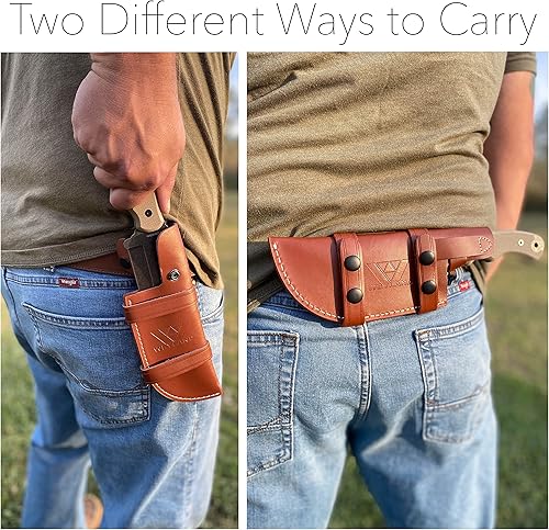 Miniatura 5 de WEYLAND Cuchillo de rastreador  Cuchillo de supervivencia de tamaño completo de Bushcraft con hoja fija con funda de cinturón de cuero horizontal,