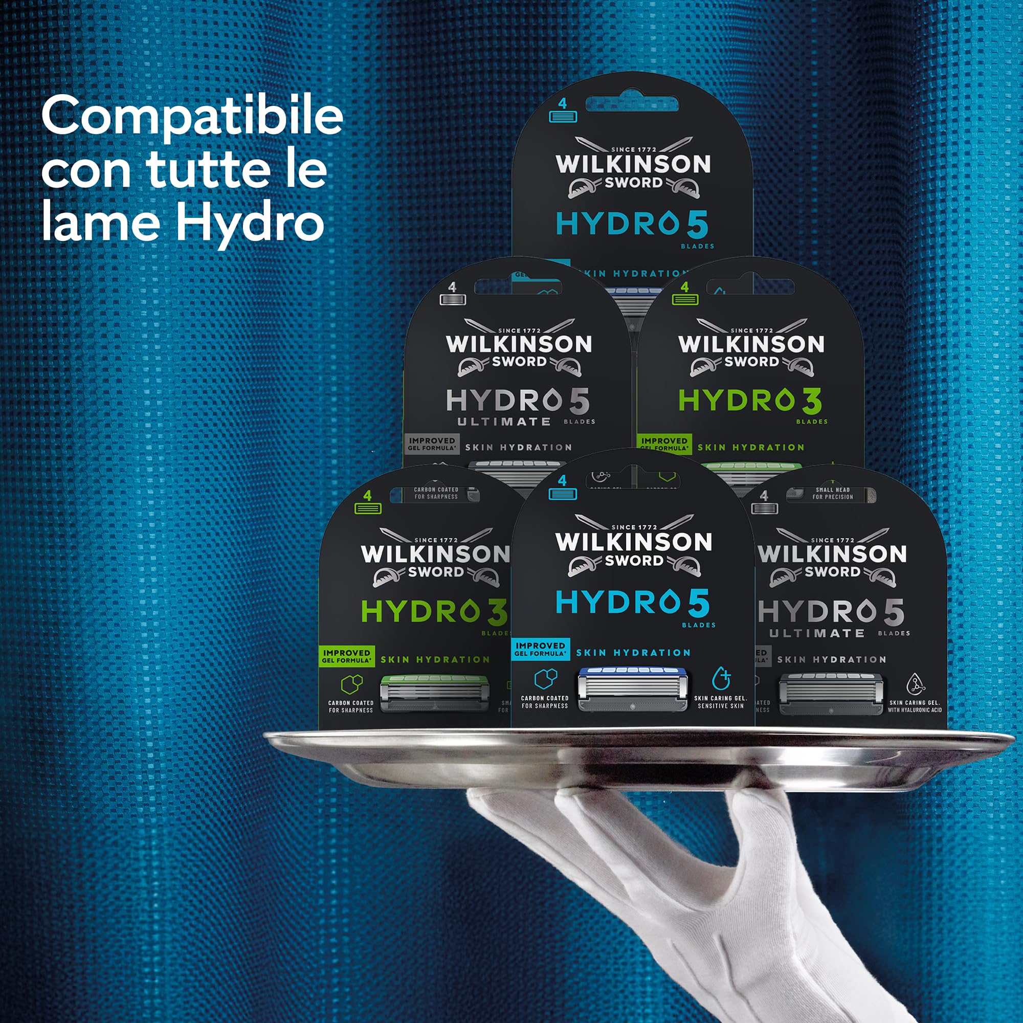 Wilkinson Sword Hydro 5, rasoio da uomo ad azione idratante con lame rivestite in carbonio, manico + 1 ricarica
