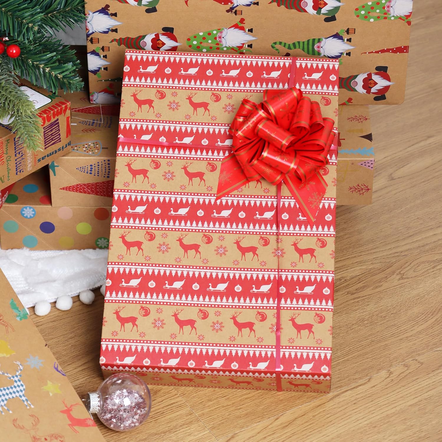 POPGIFTU Christmas Gift Boxes with Lids – 12 Pack Medium Kraft Shirt Boxes with Tissue Paper & Name Tags, 12 Holiday Designs Wrapping Boxes for Christmas Gifts & Parties