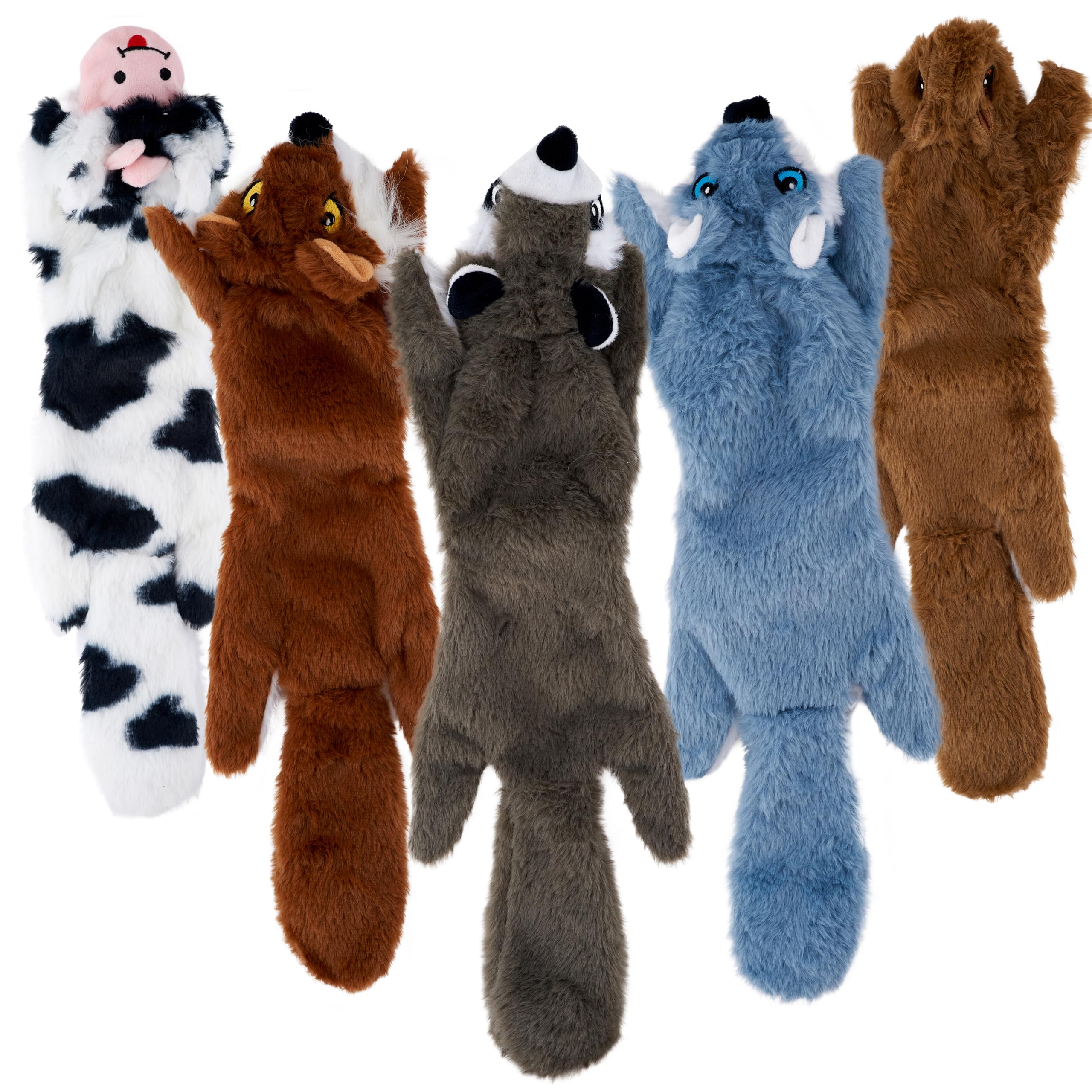No Stuffing Dog Toys 5 Pack - Stuffless Plush Dog Toy with Squeaker & Loud Crinkle, Multi, Medium