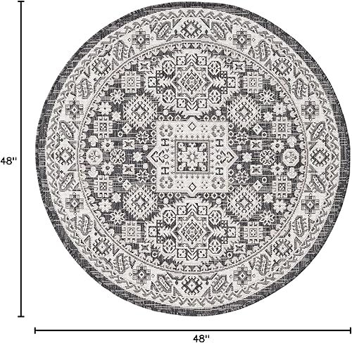 Miniatura 88 de Rugs.com Outdoor Aztec Collection Alfombra – 4 x 6 pies alfombra de tejido plano gris carbón perfecta para salas de estar, grandes comedores, planos